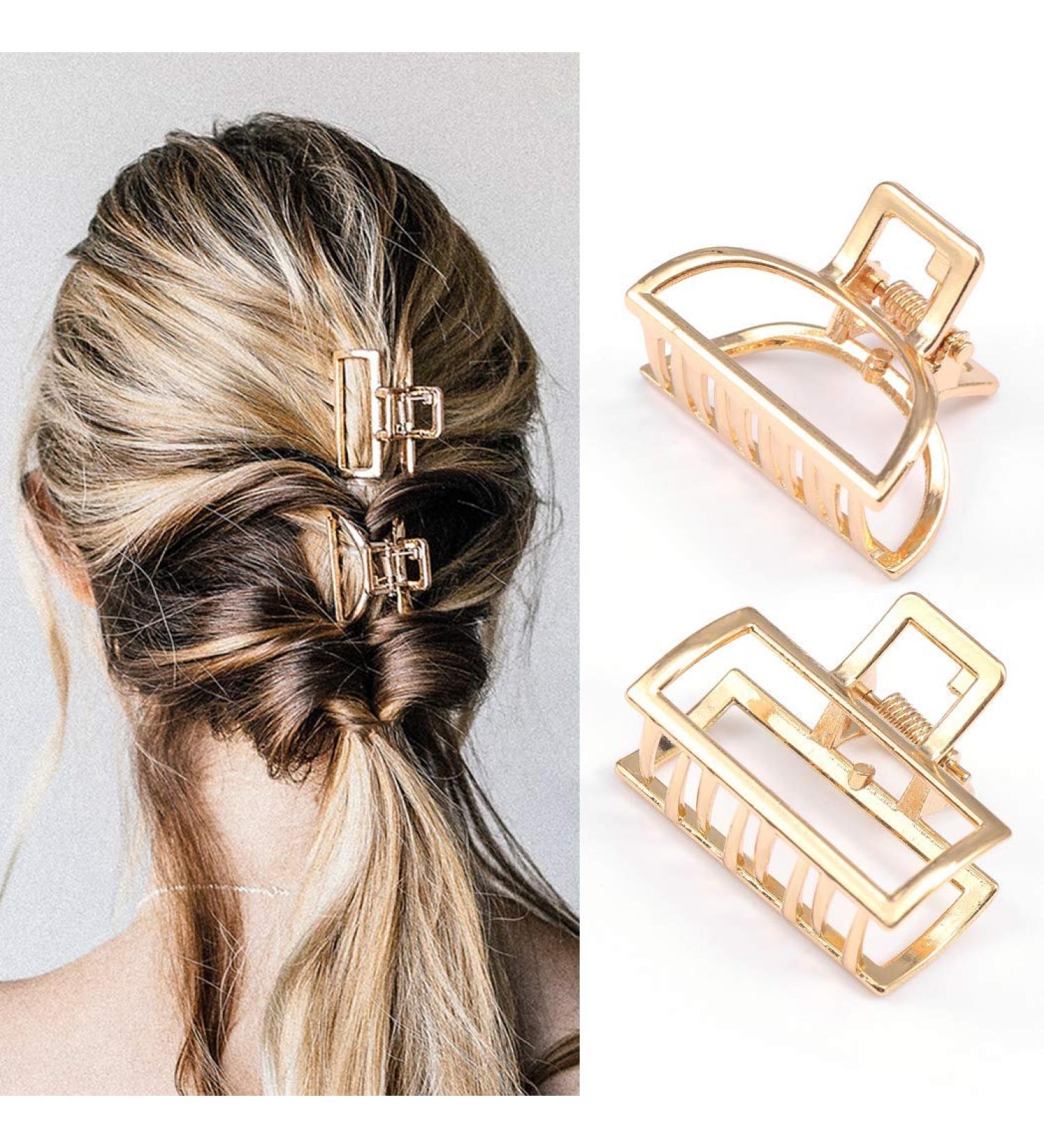 Runmi Gold Metal French Design Hair Clips - Stylish Hair Accessories for Women & Girls - 2pcs International Shipping - Buy Online on GoSupps.com