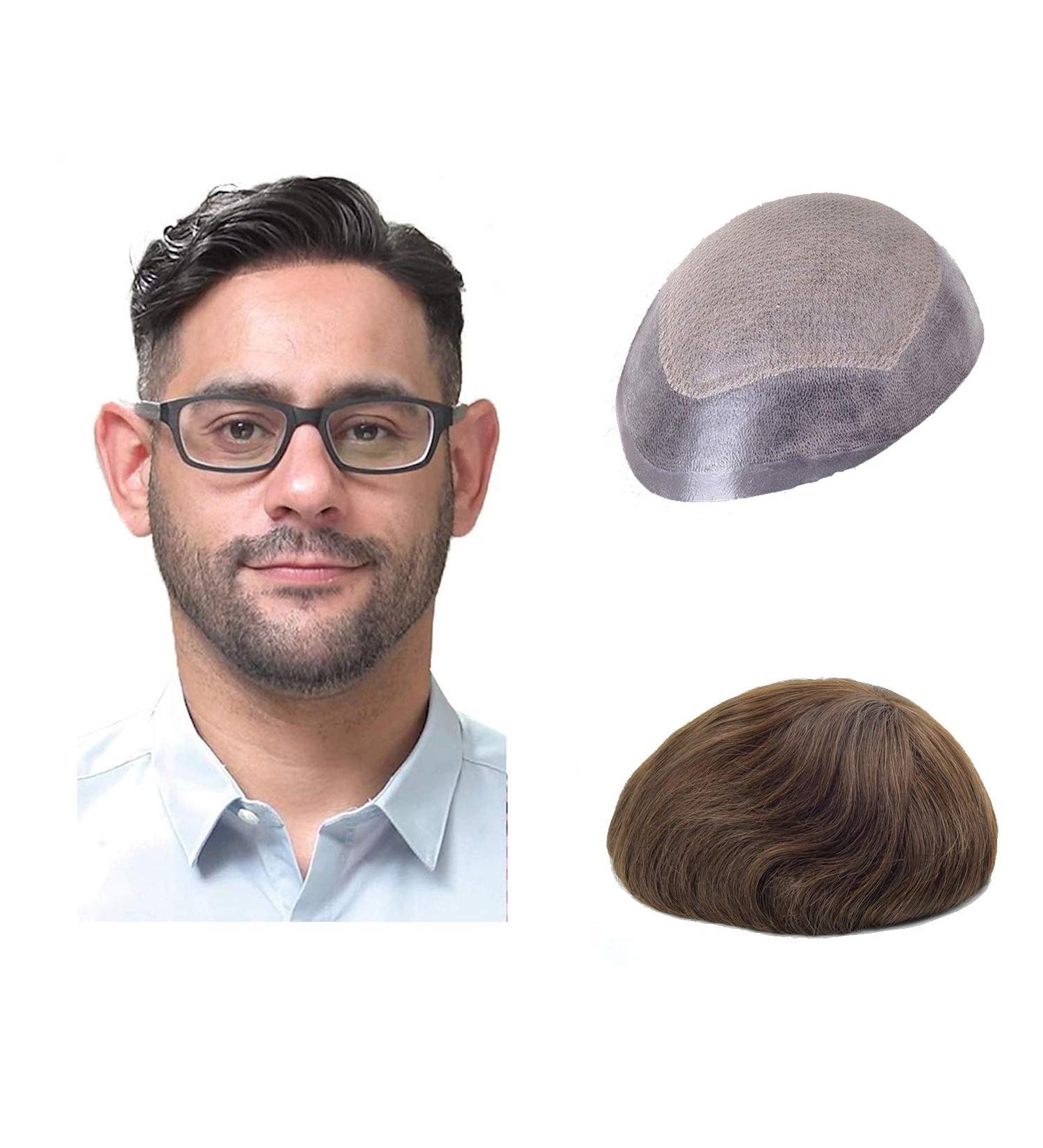 Lordhair Knotless Toupee for Men Skin Flat Injected Human Hair System Base Size 8x10 Inch Light Medium Density Front Contour A Shape Mens Hairpiece Medium Dark Brown 4# - Buy Online on GoSupps.com