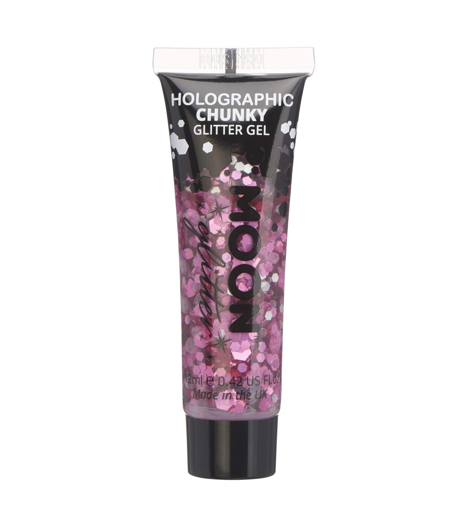 Moon Glitter Holographic Pink Chunky Glitter Gel - 12ml - For Face, Body, Hair & Nails - Buy Online on GoSupps.com