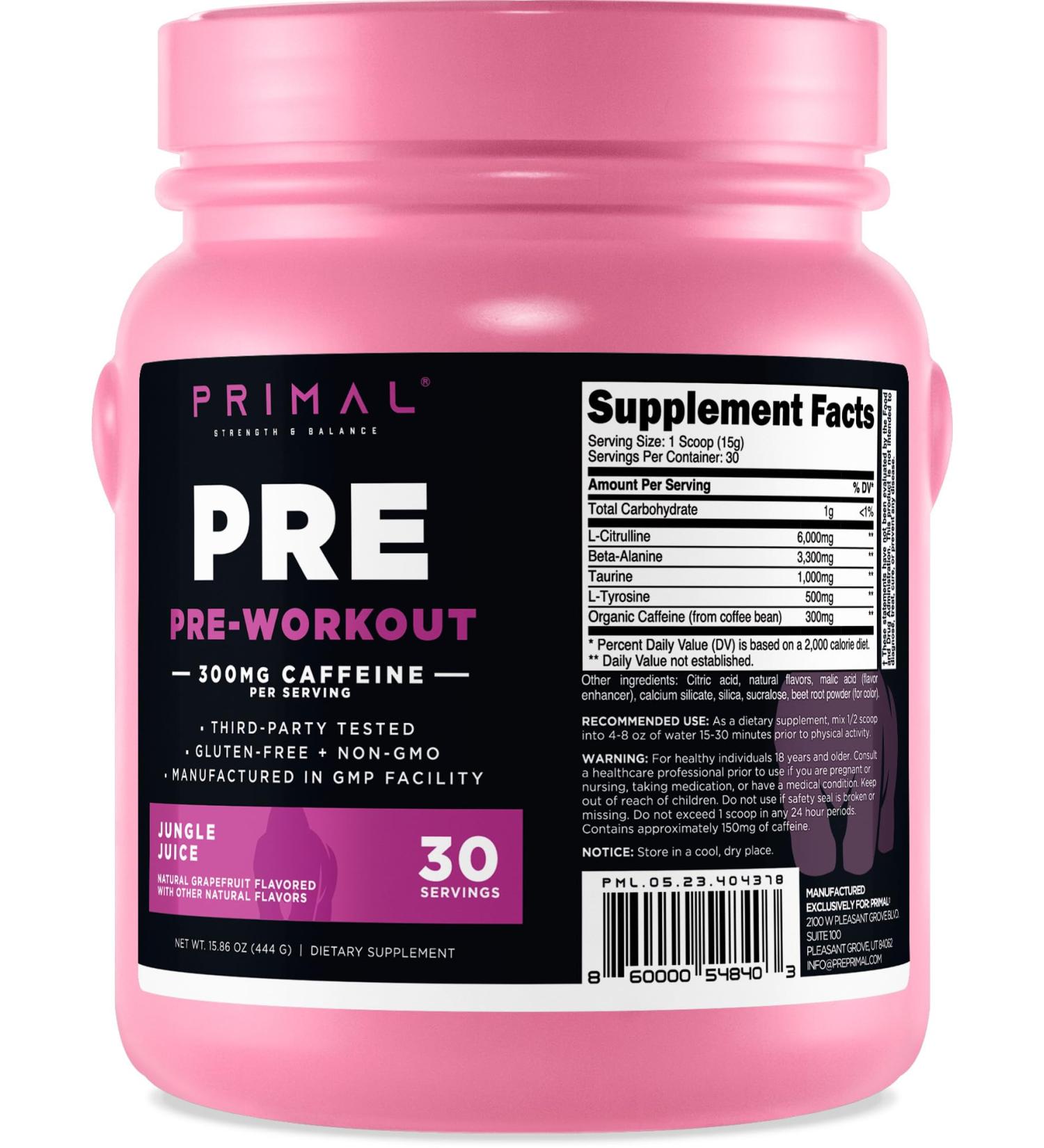 Primal Pre-Workout (30 Servings) (Grapefruit Flavored) - Gluten Free & Non-GMO - Buy Online on GoSupps.com