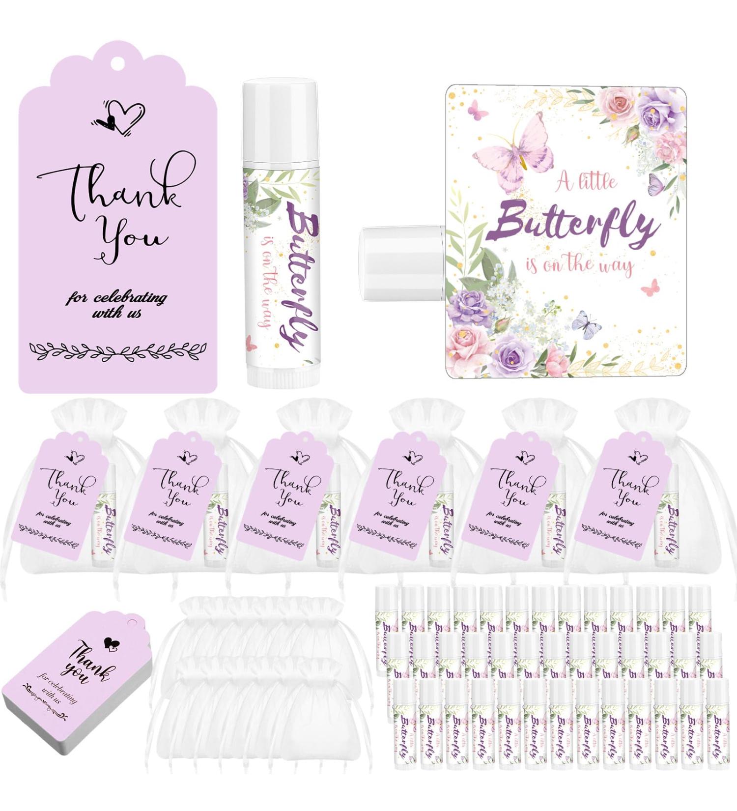 Buy Lounsweer 50 Sets Butterfly Baby Shower Lip Balm Favors | Organza Bags & Thank You Tags | Perfect Baptism & Birthday Party Souvenirs - Buy Online on GoSupps.com
