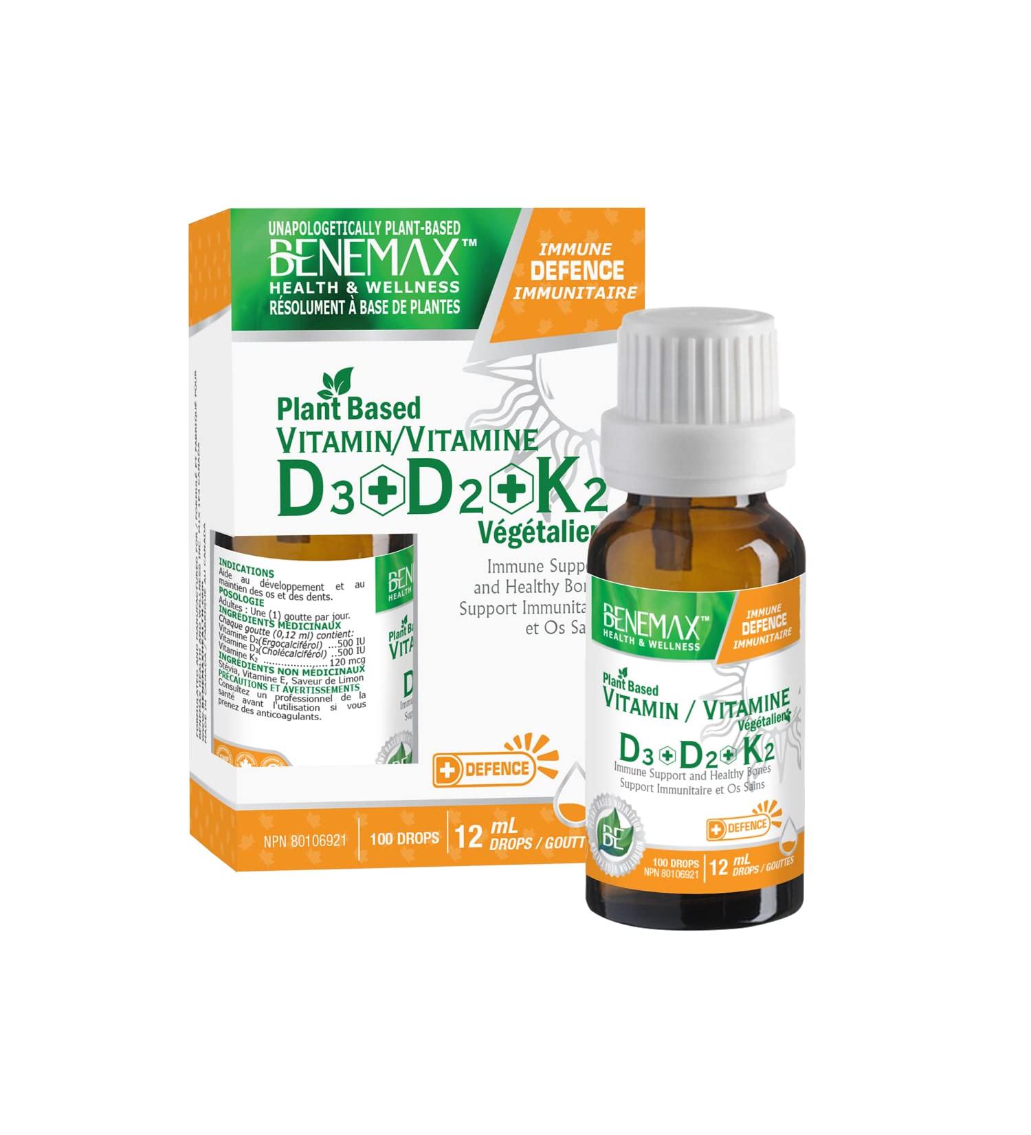 Benemax Vitamin D3 + D2 + K2 Drops: Immune Support + Healthy Bones. 12ml. 100 Drops - Buy Online on GoSupps.com