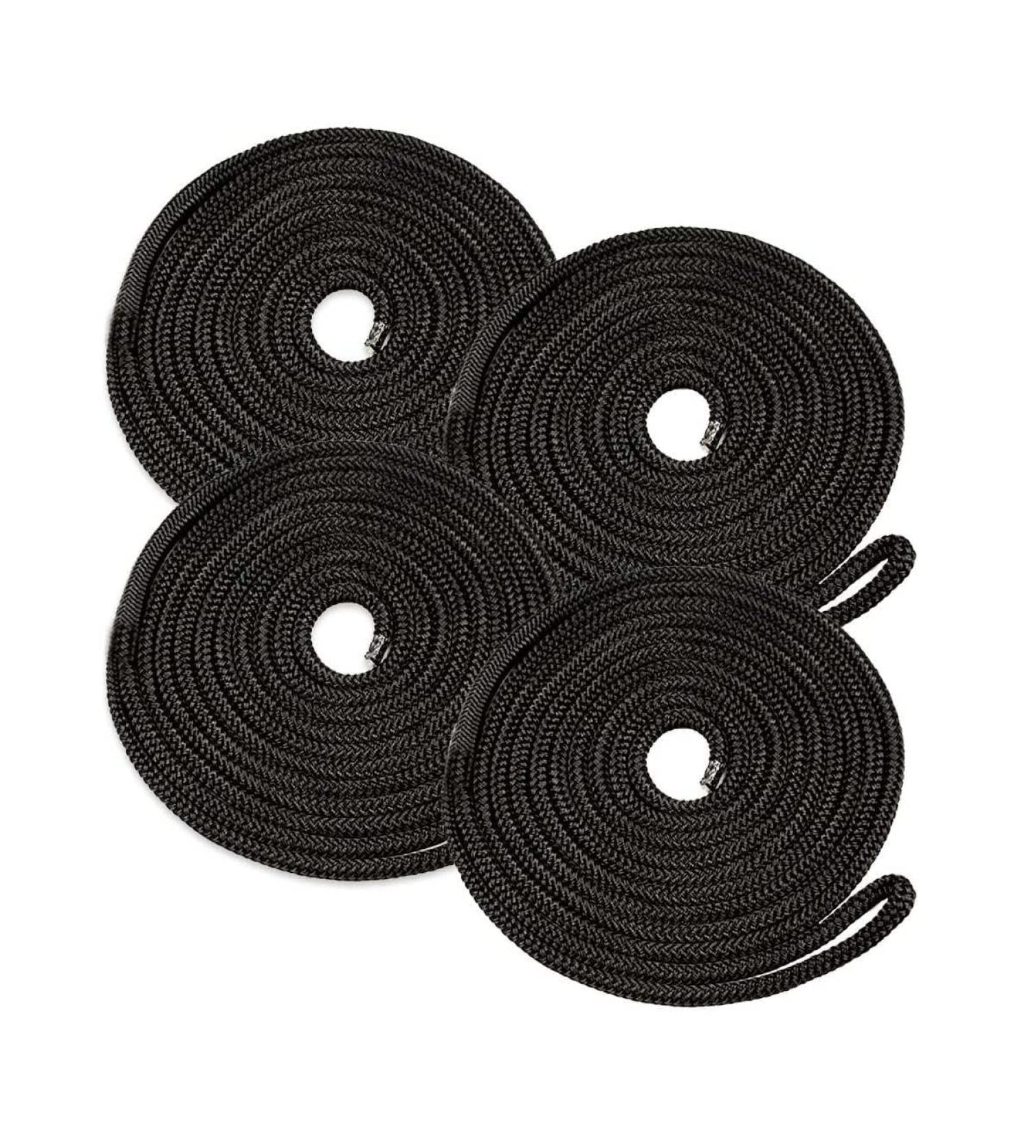 CDC Cargo 4 Pack 3/8 x 15' Marine-Grade Boat Dock Lines - Black Double-Braided Nylon Docking Line for Boats - Buy Online on GoSupps.com