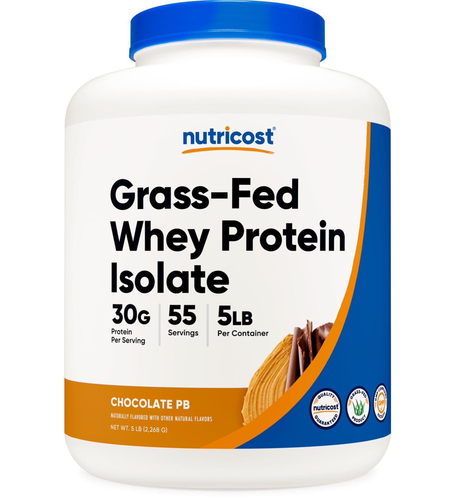Nutricost Grass-Fed Whey Protein Isolate - Chocolate Peanut Butter - Non-GMO & Gluten Free - 5LBS International Shipping - Buy Online on GoSupps.com