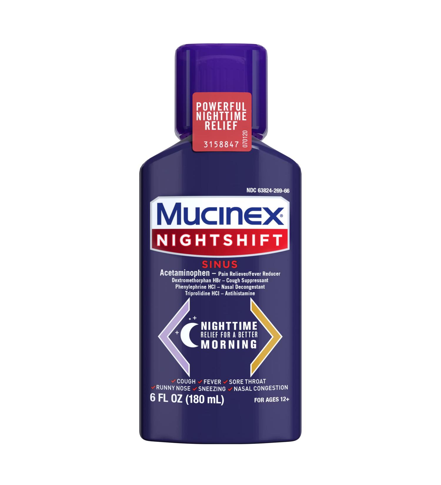 MUCINEX Nightshift Sinus 6 fl. oz. - Fever, Sore Throat, Runny Nose Relief | Nasal Congestion & Cough Control - Buy Online on GoSupps.com
