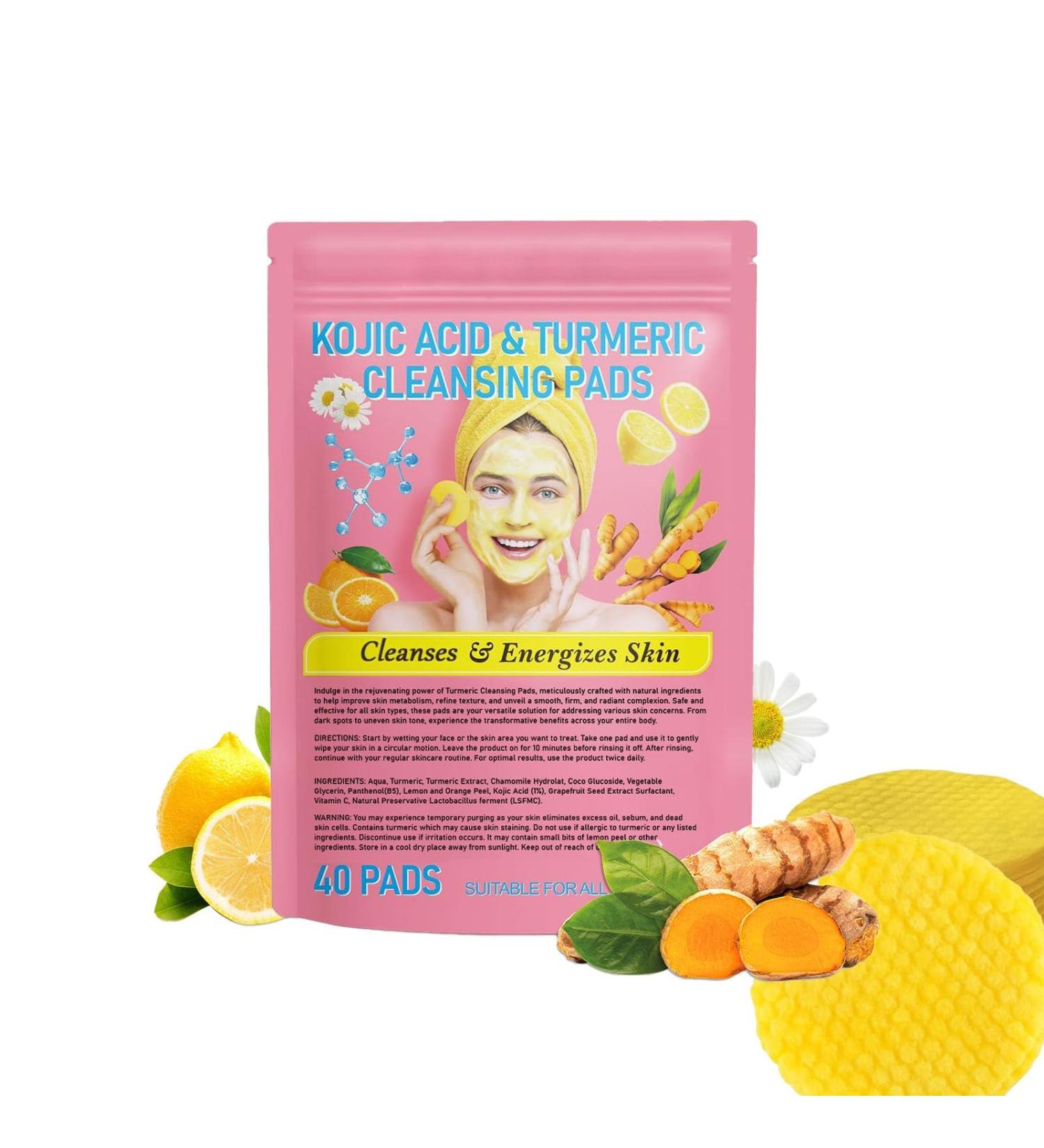 Kojic Acid and Turmeric Pads Turmeric Kojic Acid Cleansing Pads Face Turmeric & Kojic Acid Pads Turmeric Exfoliating Foaming Pads Exfoliating Cleansing Pads for All Skin Types - Buy Online on GoSupps.com