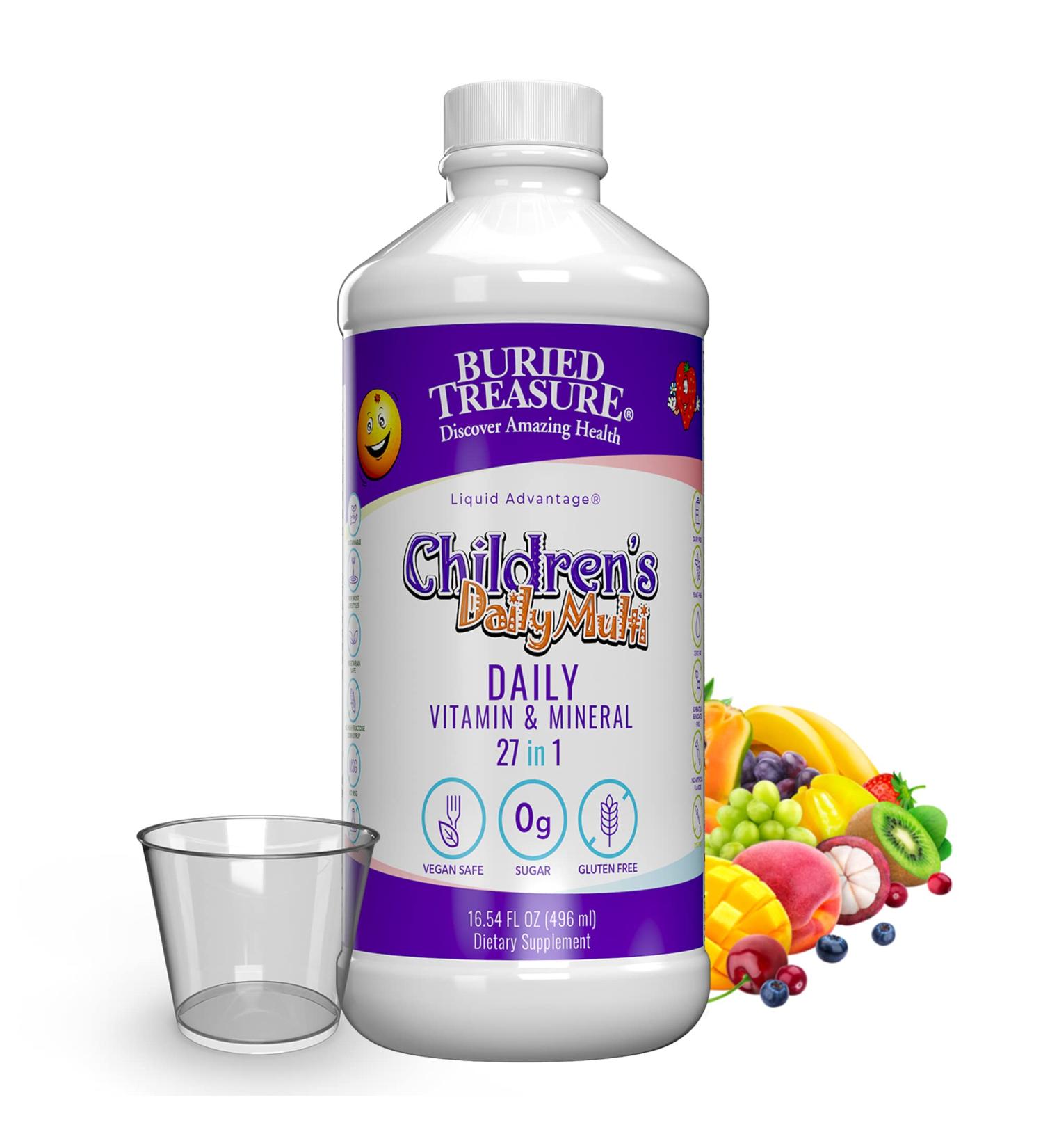Children's Daily Multi Liquid Multivitamin & Minerals 16 oz - Vegan, Non-GMO, Natural Fruit Flavors - with Dose Cup - Buy Online on GoSupps.com