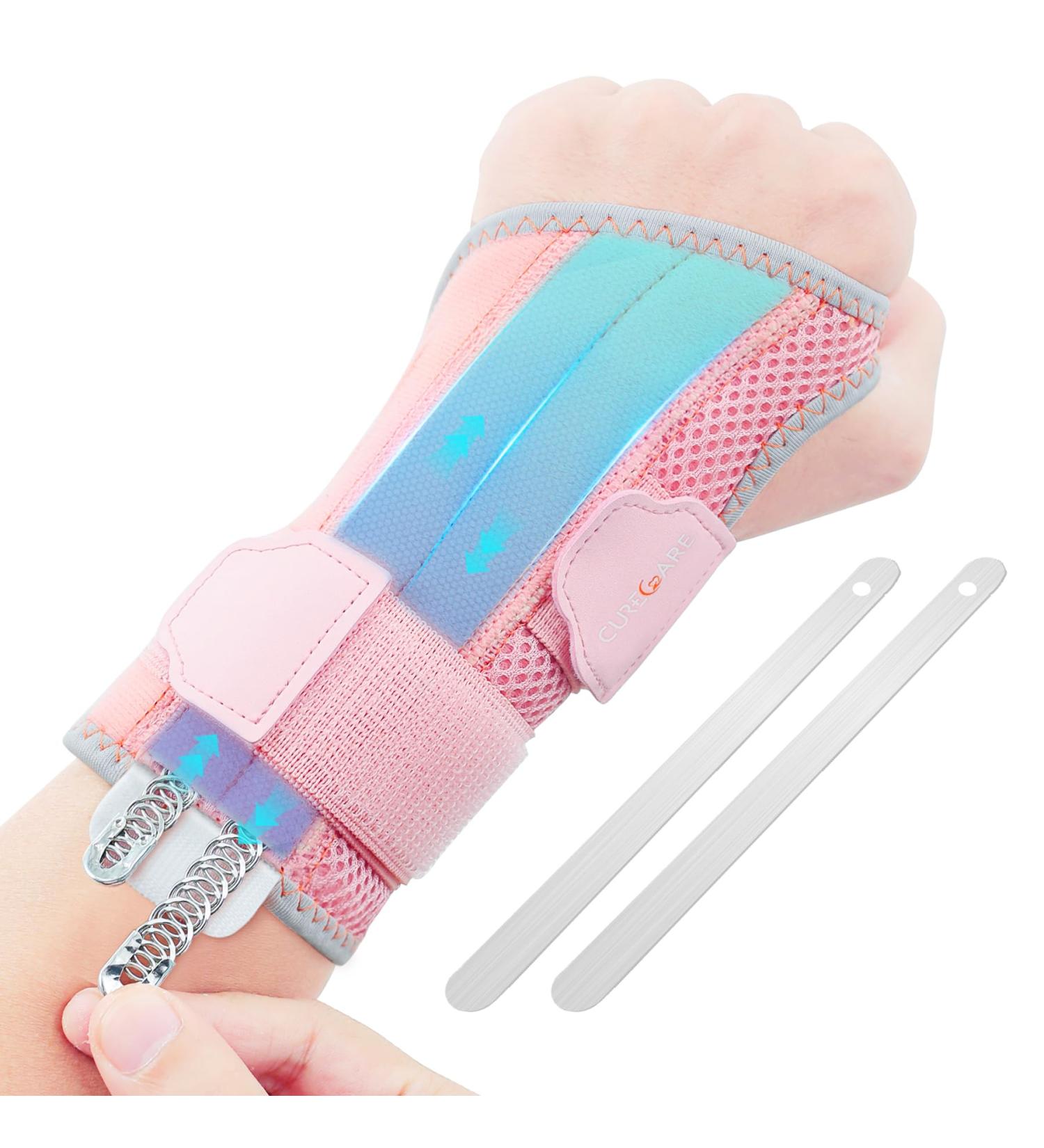 CureCare Adjustable Wrist Support with 2 Rails for Pain Relief | Carpal Tunnel & Tendinitis Bandage (L/XL Left Pink) - International Shipping Available - Buy Online on GoSupps.com