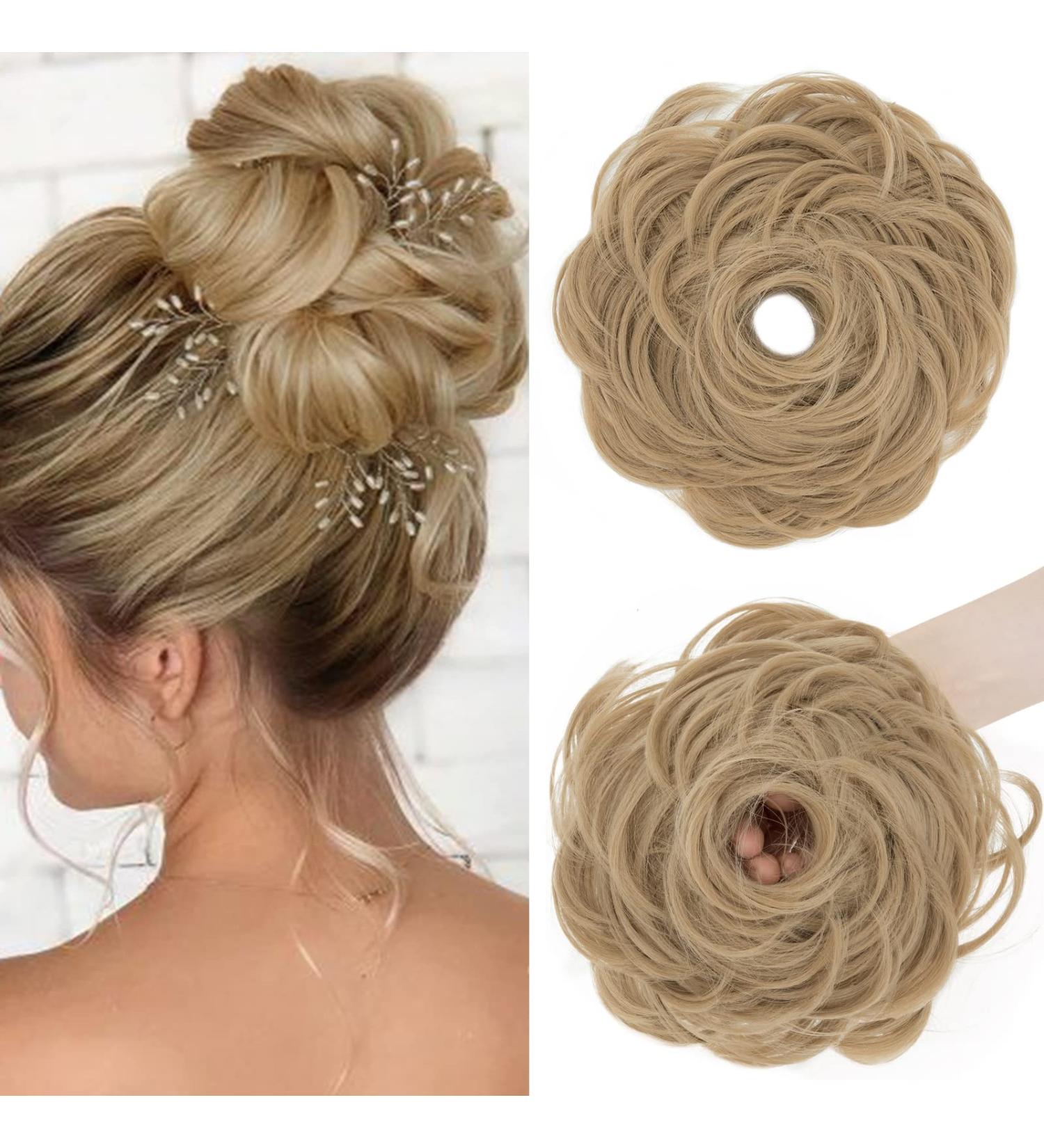 S-Noilite Ash Brown Curly Messy Bun Hair Scrunchie for Women - Synthetic Ponytail Bun Extension Updo Chignon - Buy Online on GoSupps.com