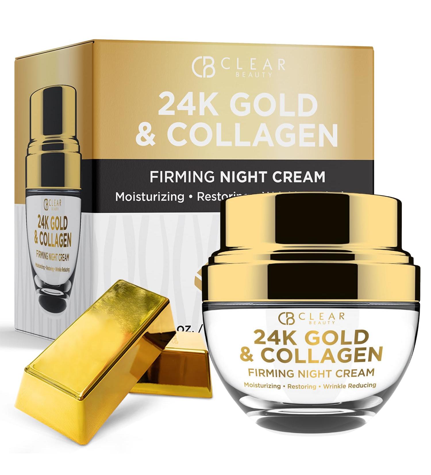 24K Gold & Collagen Night Face Moisturizer - Anti-Aging Lifting & Firming Cream for All Skin Types | Korean Skin Care Reduces Age Spots & Fine Lines Cruelty-Free - Buy Online on GoSupps.com