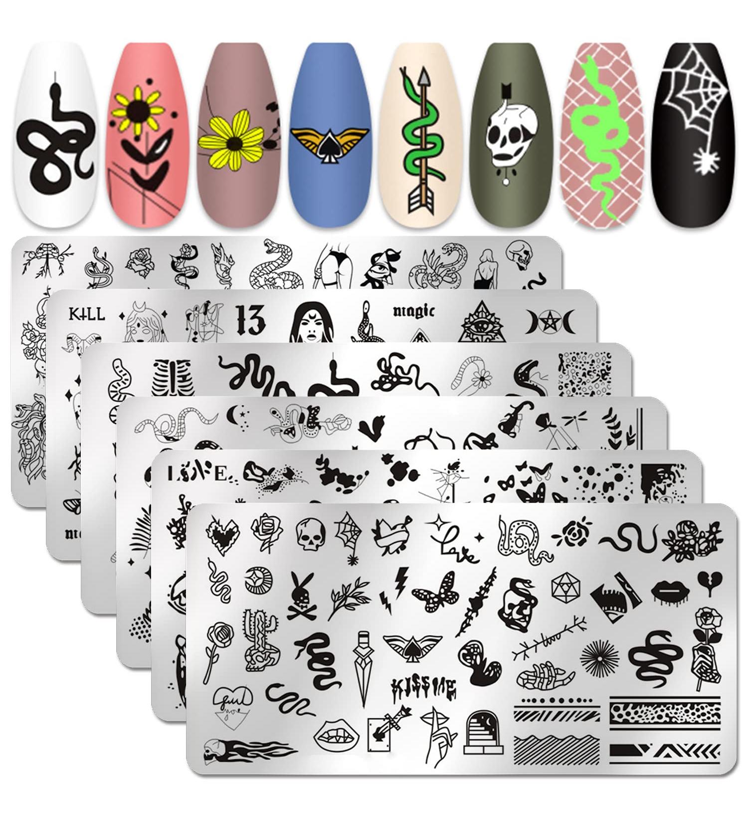 SILPECWEE 6-Piece Snake Nail Stamping Plate Set - Butterfly Stencils for Manicure Design - Buy Online on GoSupps.com