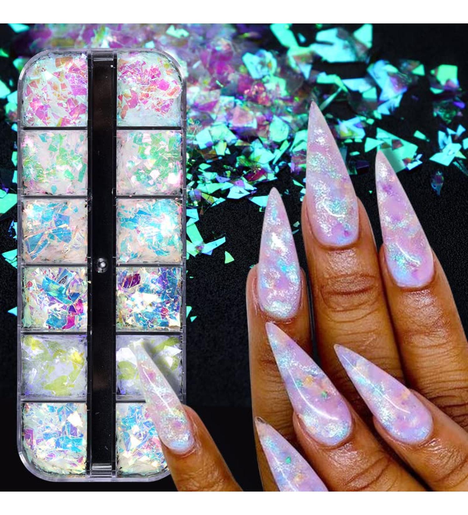 JMEOWIO Holographic Mermaid Nail Art Glitter - 12 Grids Gradient Iridescent Flakes for Summer Nail Decoration - Buy Online on GoSupps.com