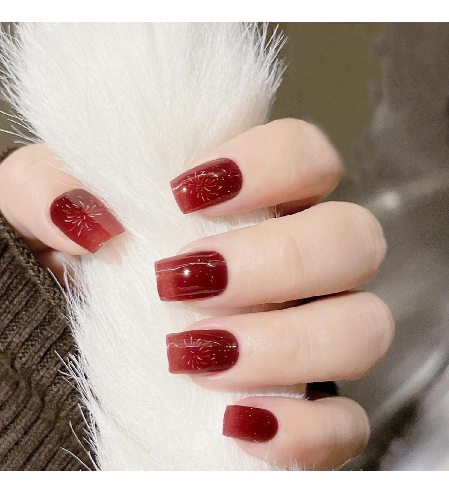 20 Stickers Semi Cured Gel Nail Polish Strips Gel Nail Stickers Nail Wraps Soft Self-Adhesive Gel Nail Stickers Red Glitter Firework Gel Nail Strips - UV/LED Lamp Required Burgundy Firework - Buy Online on GoSupps.com