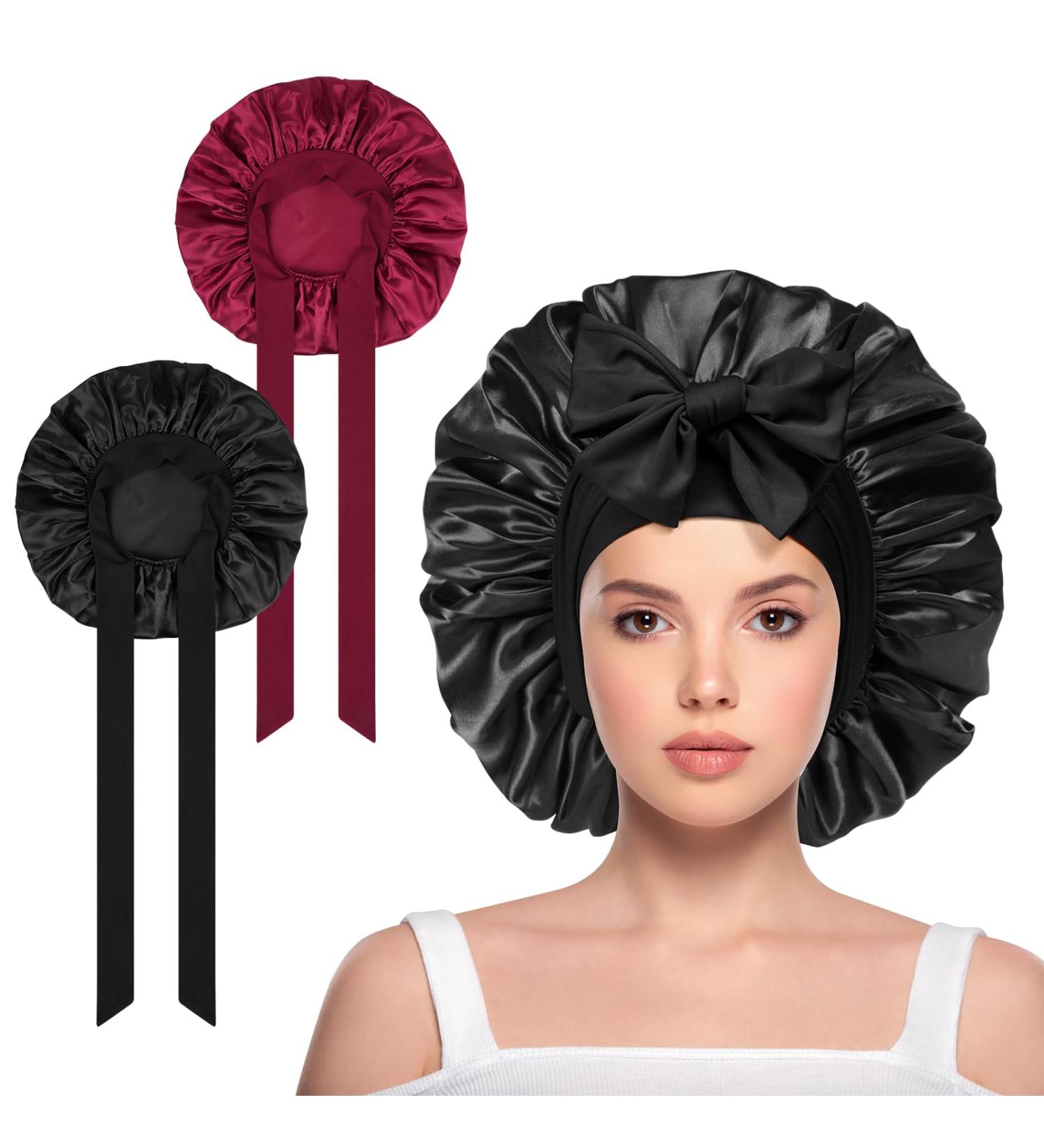 Acwoo Silk Sleeping Hood - 2 Piece Satin Hair Bonnet for Women & Girls | Adjustable Breathable & Soft Night Cap - Buy Online on GoSupps.com