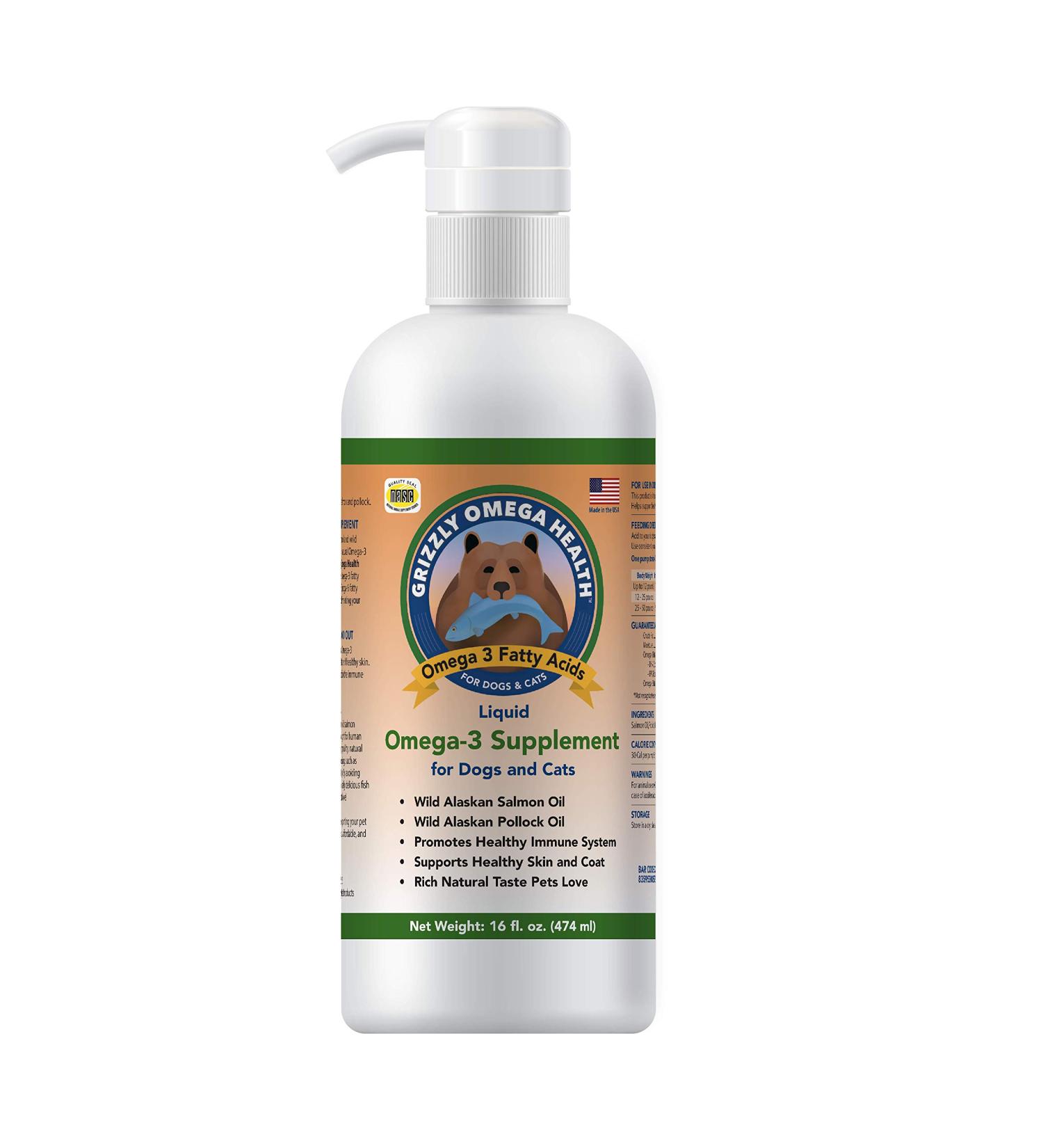 Grizzly Omega Health for Dogs & Cats | Wild Salmon/Pollock Oil Omega-3 Blend 16 oz - Buy Online on GoSupps.com