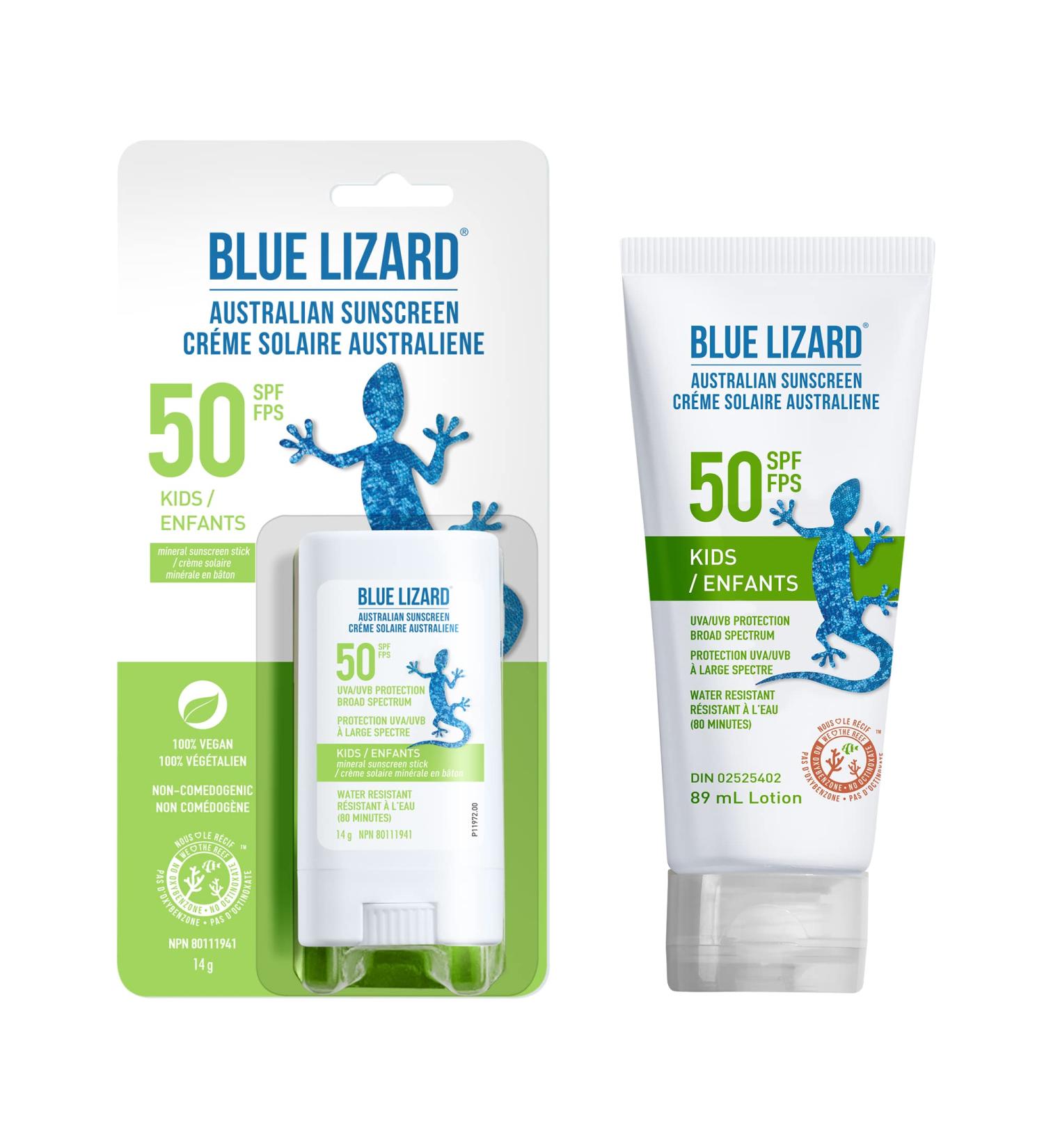 BLUE LIZARD SPF 50 Kids Duo Mineral-Based Sunscreen for Toddlers and Children Non-Greasy Sunscreen for Kids Paraben-Free Sunscreen Stick for Kids 2 Count 89ml Tube and 14g Stick - Buy Online on GoSupps.com