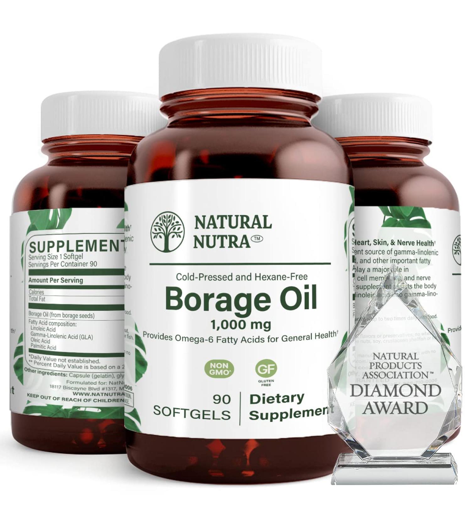 Natural Borage Oil Supplement Rich in Gamma-linolenic Acid (GLA) A Potent Omega-6 Essential Fatty Acid Known for Supporting Skin Nerve and Joint Health 90 Softgels. 90 Count (Pack of 1) - Buy Online on GoSupps.com