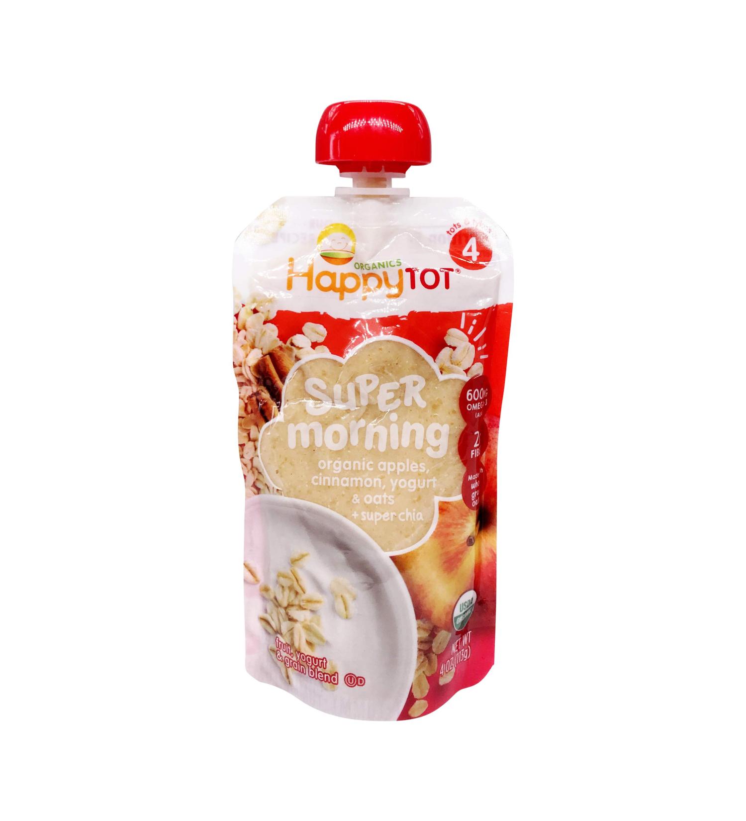 Happy Family Organics Happytot Super Morning Stage 4 Organic Apples Cinnamon Yogurt & Oats + SuperChia 4 oz (113 g)
