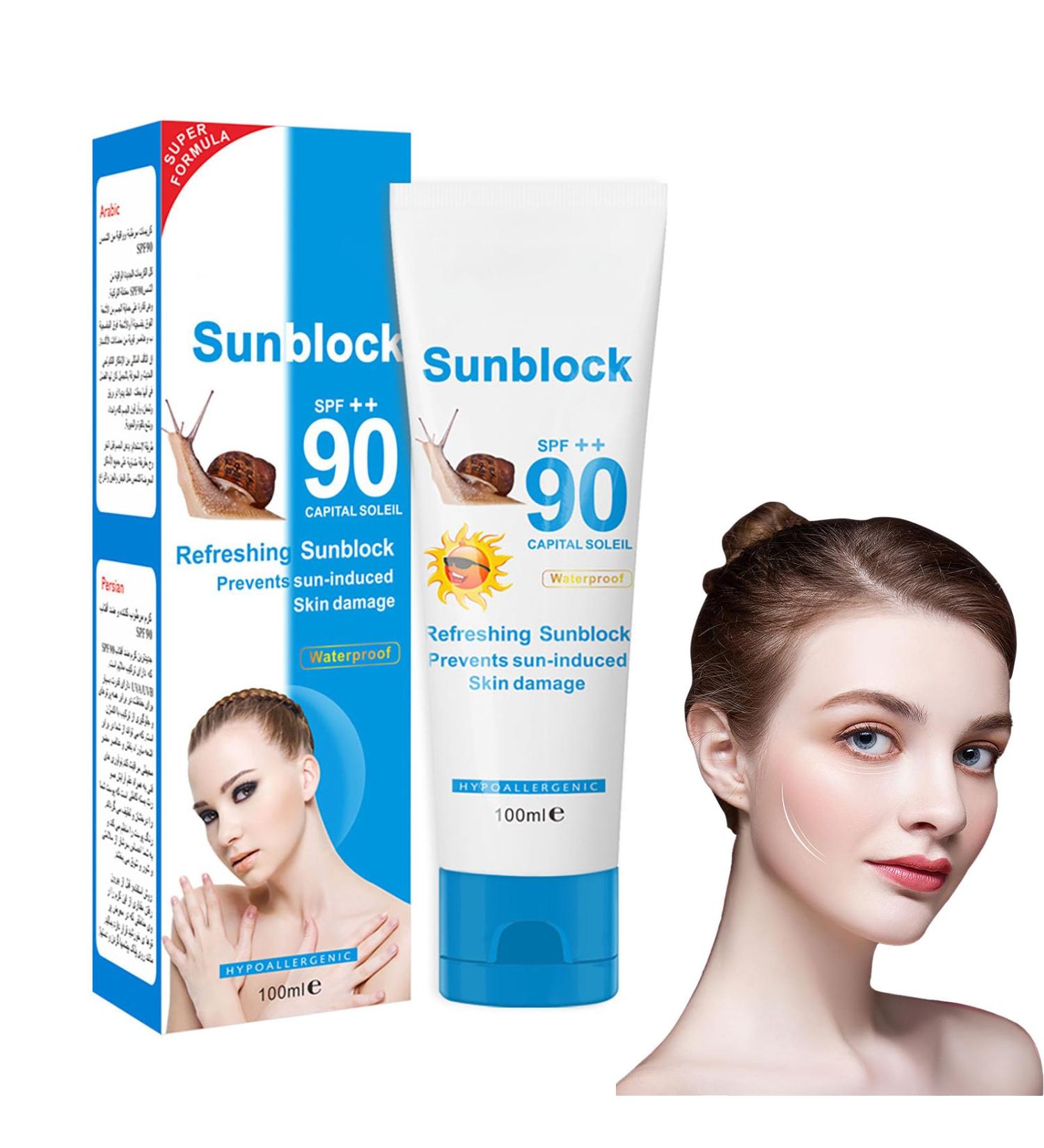 Sun Screen SPF 90+ - Snail Essence Sun Cream for All Skin Types - Body & Face Sunscreen for Outdoor & Beach - Ultra Light Sun Protection - Waterproof Sun Lotion Blocks UVA + UVB Rays (100ml) - Buy Online on GoSupps.com