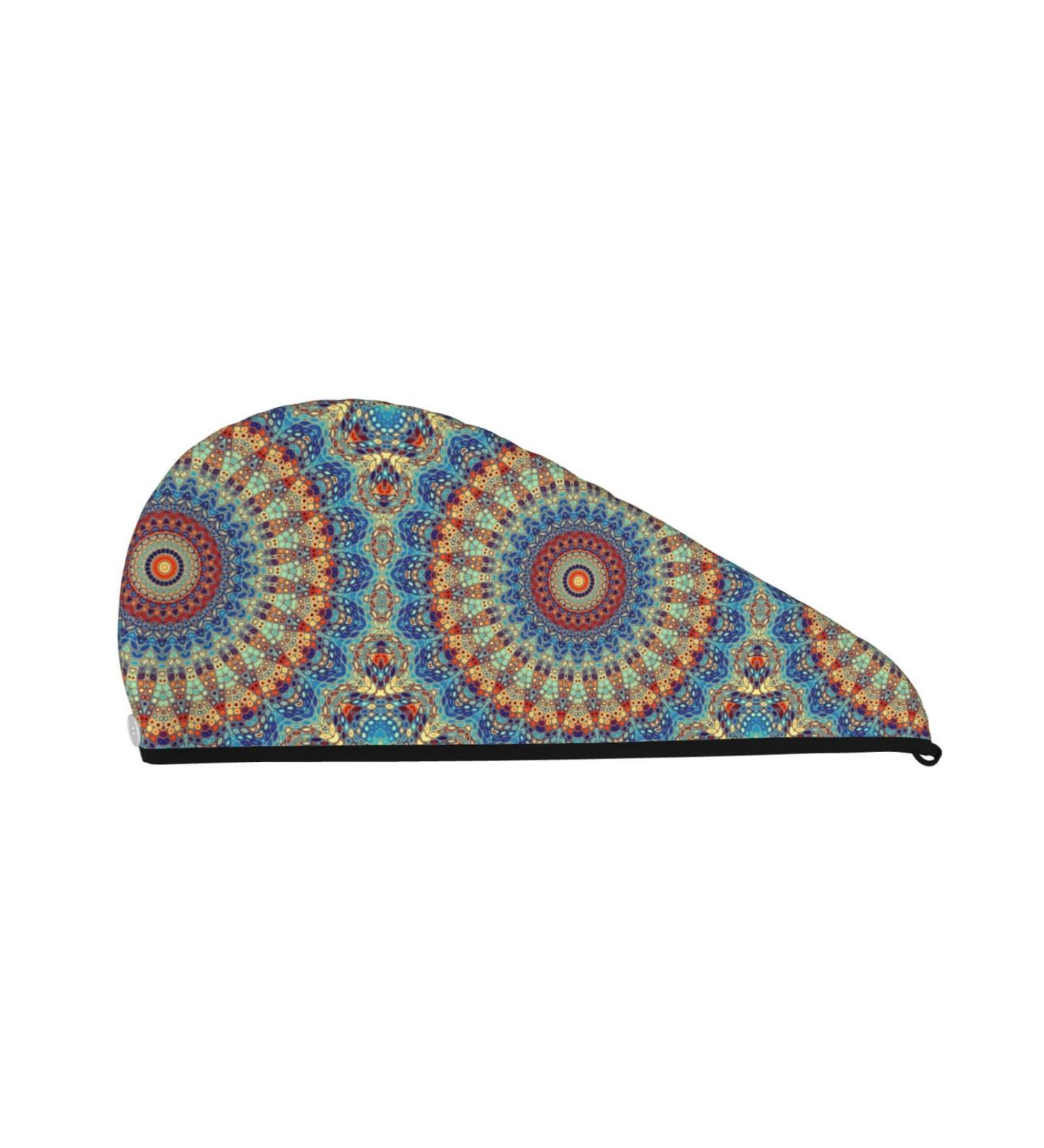 Hair Towel Wrap | Quick-Dry Towel Turban with Button | Round Mandala Design for Effortless Hair Drying - Buy Online on GoSupps.com