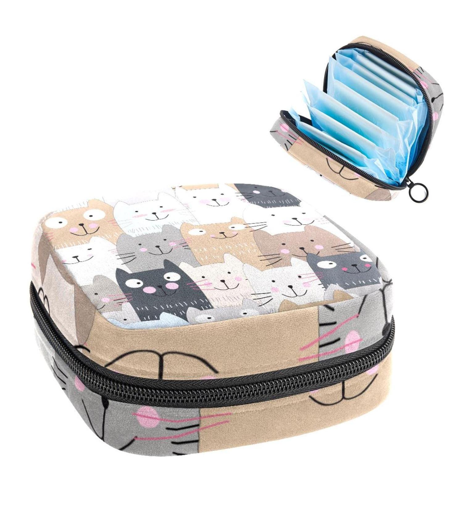 GIAPB Period Bag | Sanitary Napkin Storage & Travel Makeup Pouch | Cartoon Cat Design - Buy Online on GoSupps.com