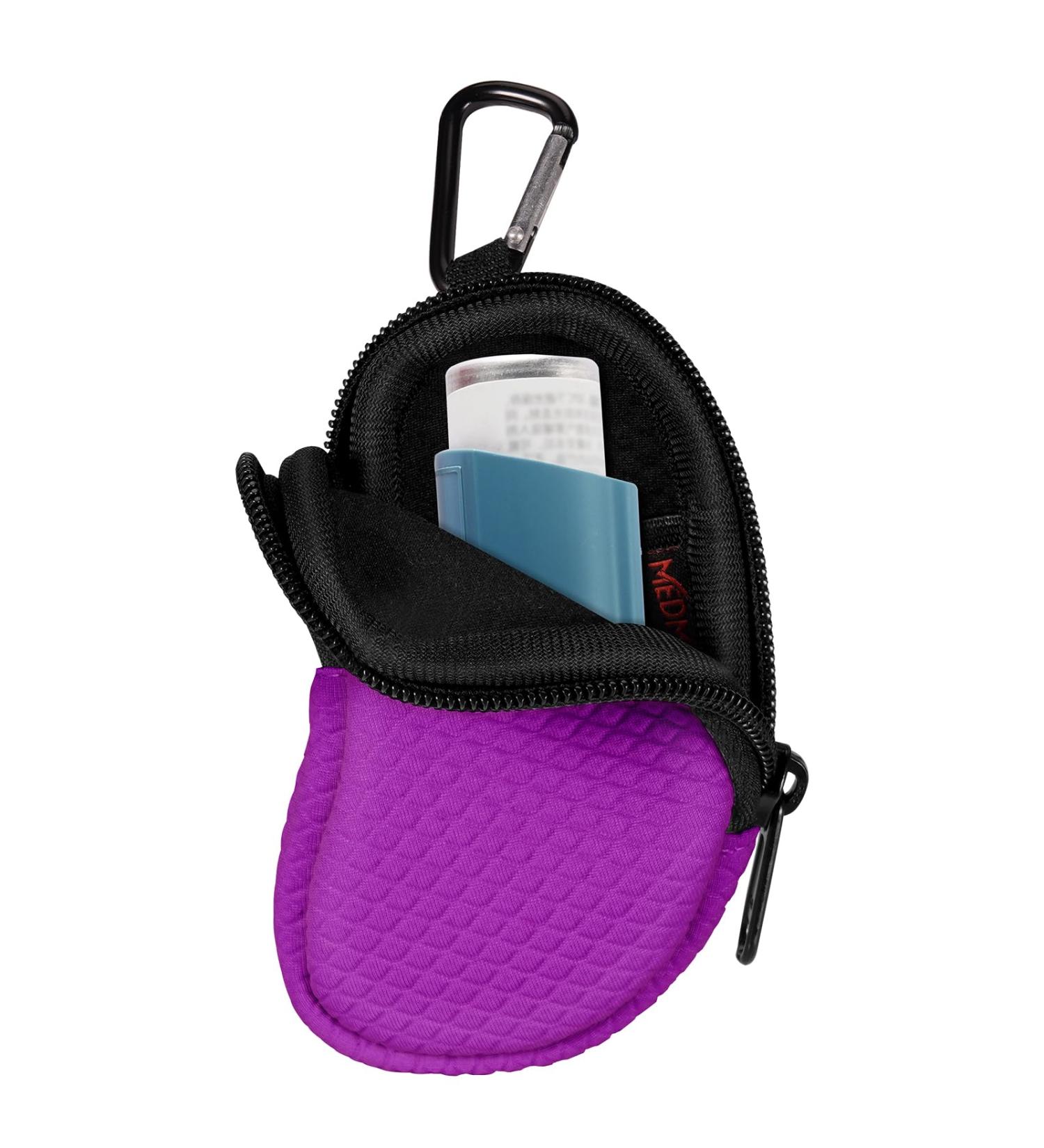 MEDMAX Neoprene Asthma Inhaler Holder - Purple Case with Carabiner Clip - Buy Online on GoSupps.com