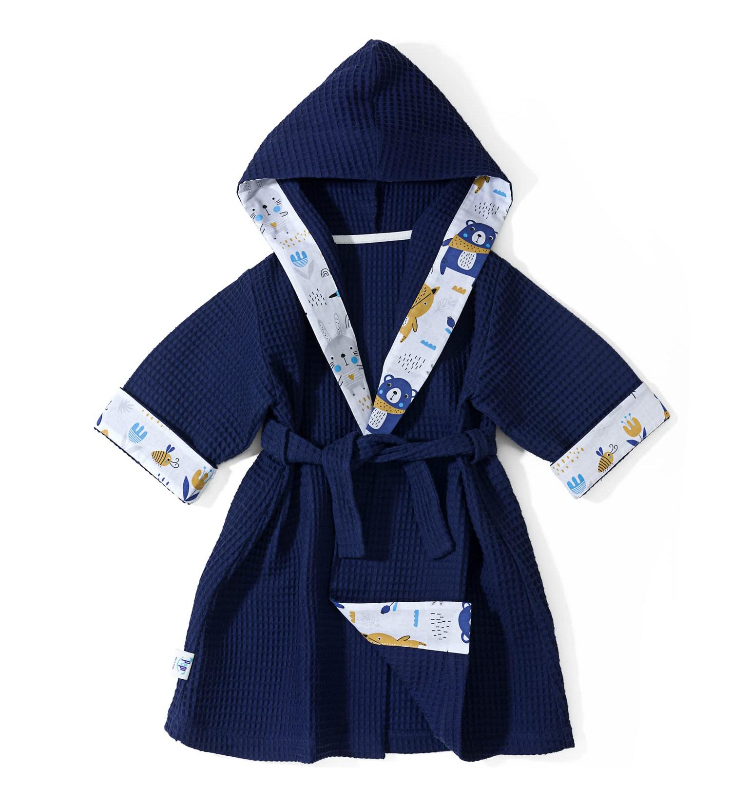 Buy Pepi Made in Poland Unisex Children's Bathrobe - 100% Cotton Hooded Pajamas for Boys & Girls - Blue Bear - Midnight Blue Size M - Buy Online on GoSupps.com