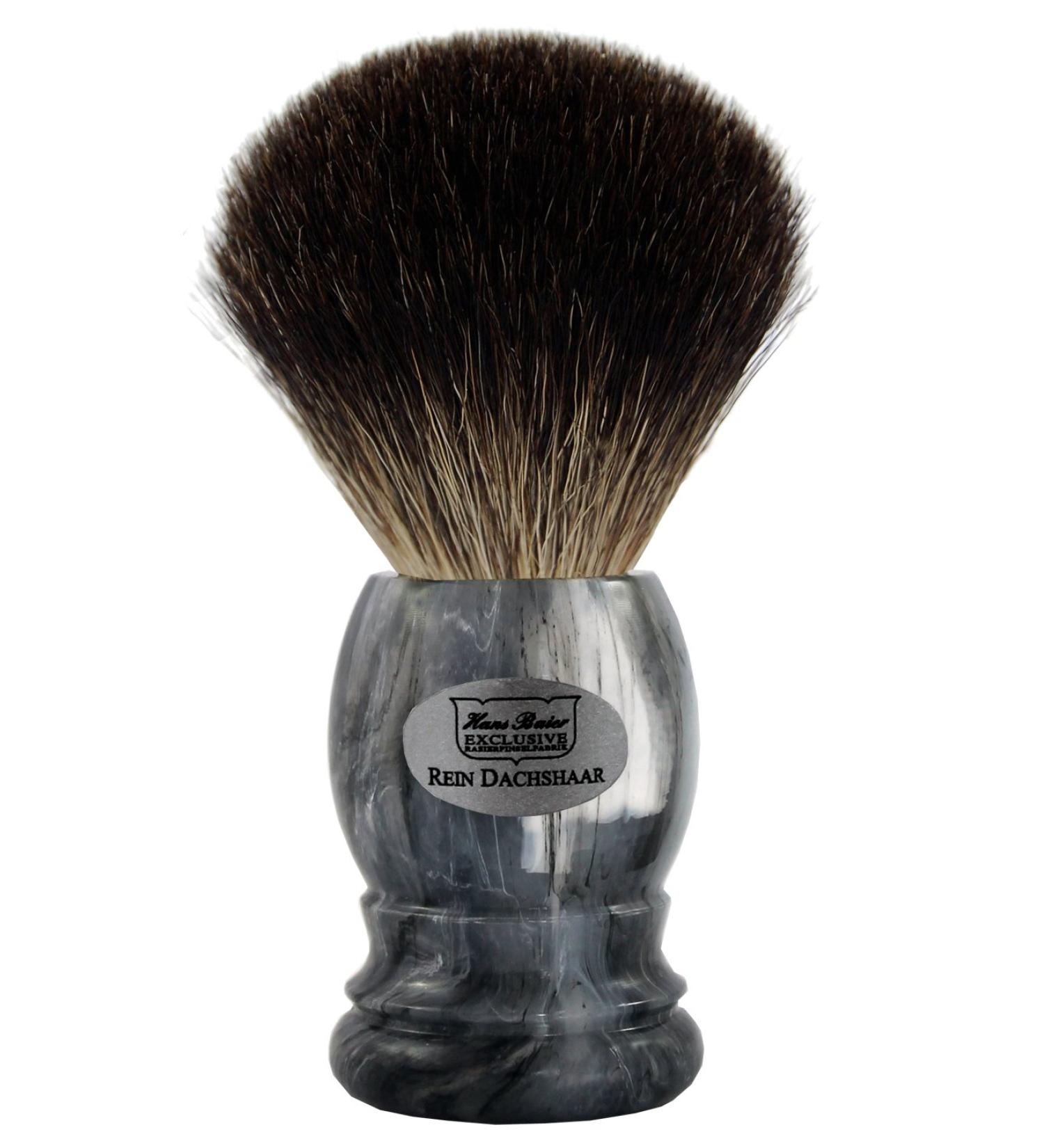 Hans Baier Exclusive Shaving Brush Real Grey Badger - Handle Plastic marbled
