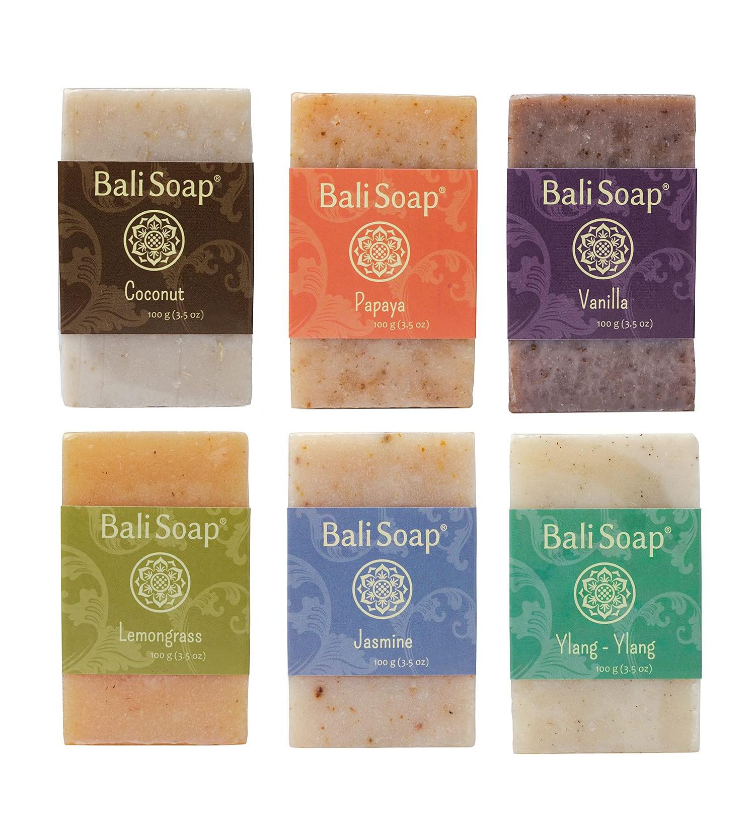 Bali Soap - Green Collection 6pc Variety Scent Bar Soap for Men & Women - Handmade, Vegan, All Natural - Ideal for Face, Hand, Body - 3.5 Oz each - Buy Online on GoSupps.com