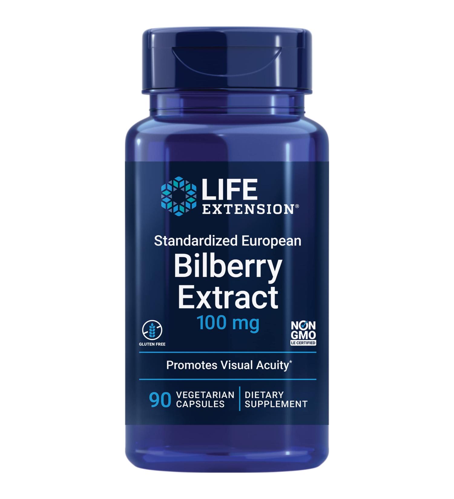 Life Extension European Bilberry Extract 100mg - 90 Vegetarian Capsules for Antioxidant Support - Buy Online on GoSupps.com