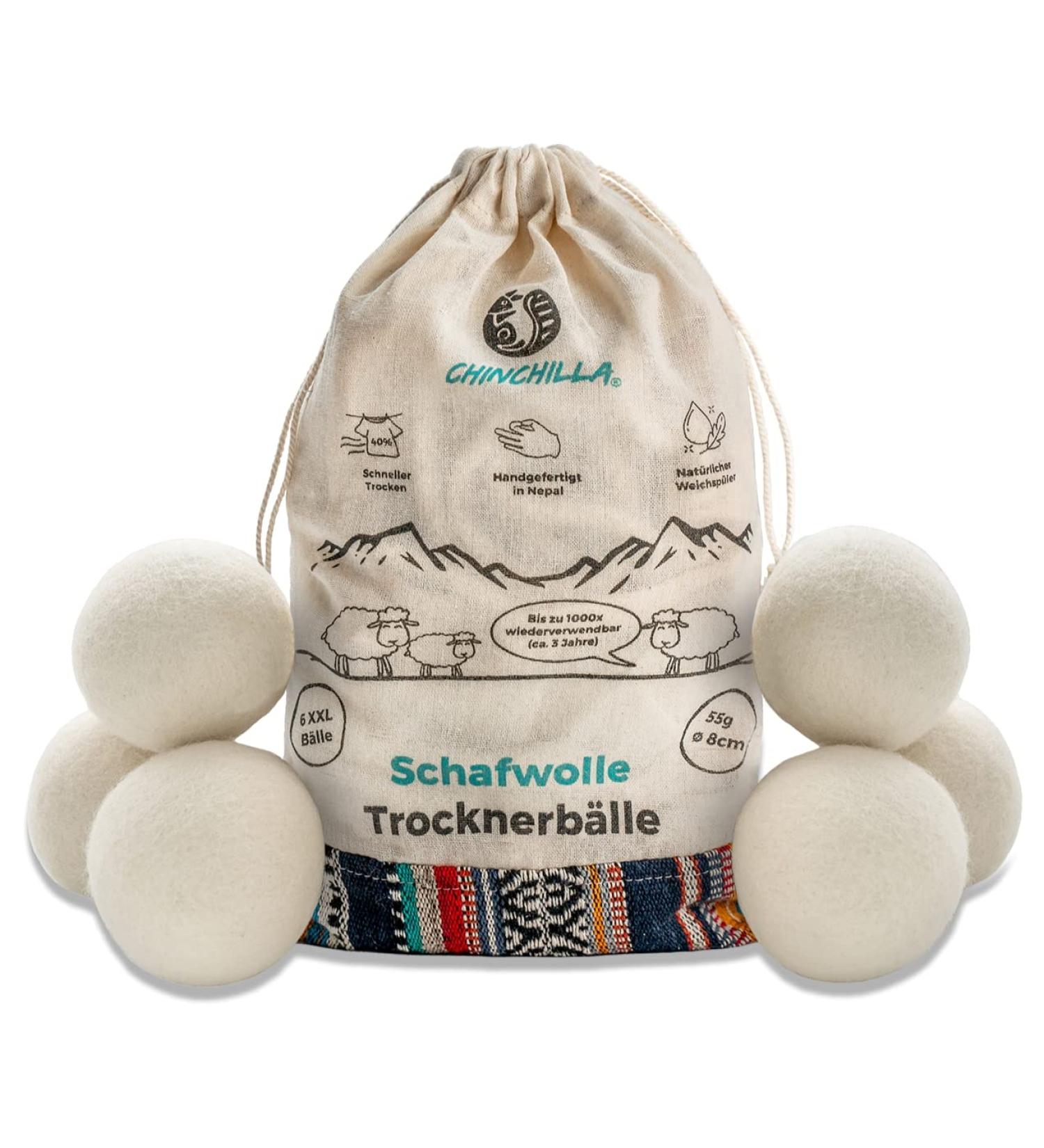 Chinchilla Wool Dryer Balls | Handmade in Nepal | Sustainable Plastic-Free Tumble Dryer Balls for Fluffy Laundry - Buy Online on GoSupps.com