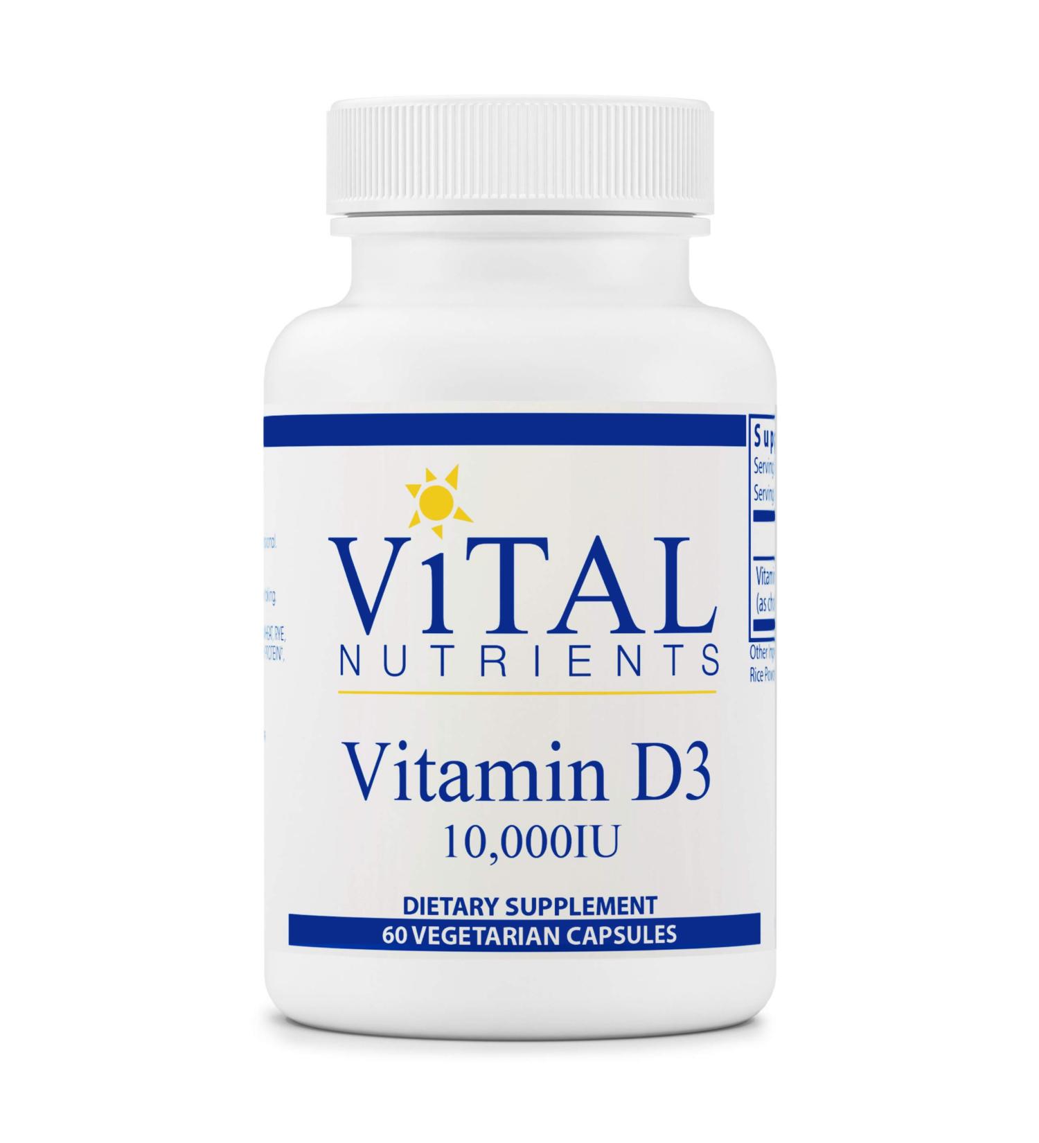 Vital Nutrients Vitamin D3 10,000 IU - Supports Calcium Absorption & Bone Health - 60 Vegetarian Capsules - Buy Online on GoSupps.com