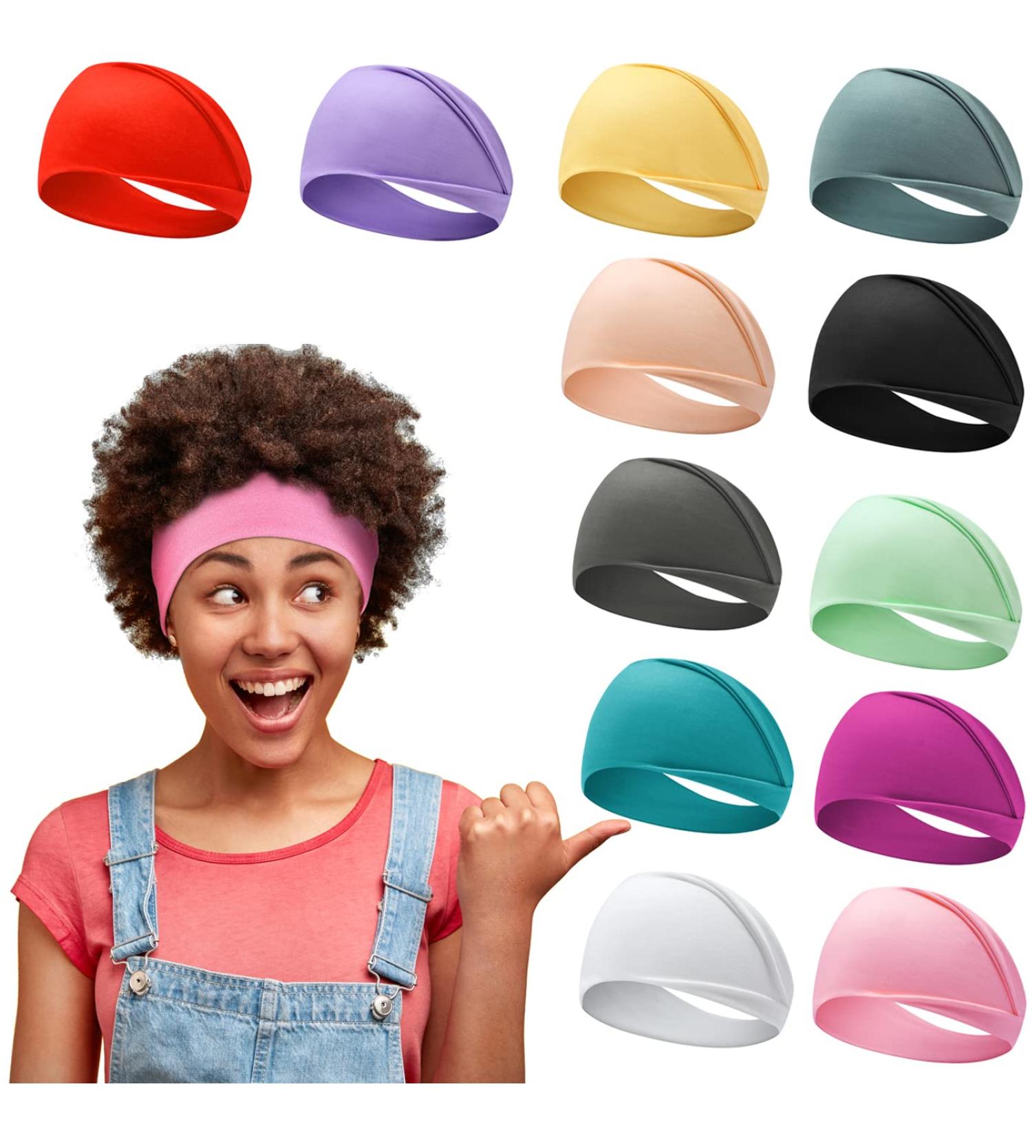 12 Pack Non-Slip Women's Headbands - Elastic Hair Bands for Workout, Running, Yoga - Turban Hair Wrap for Girls - Buy Online on GoSupps.com