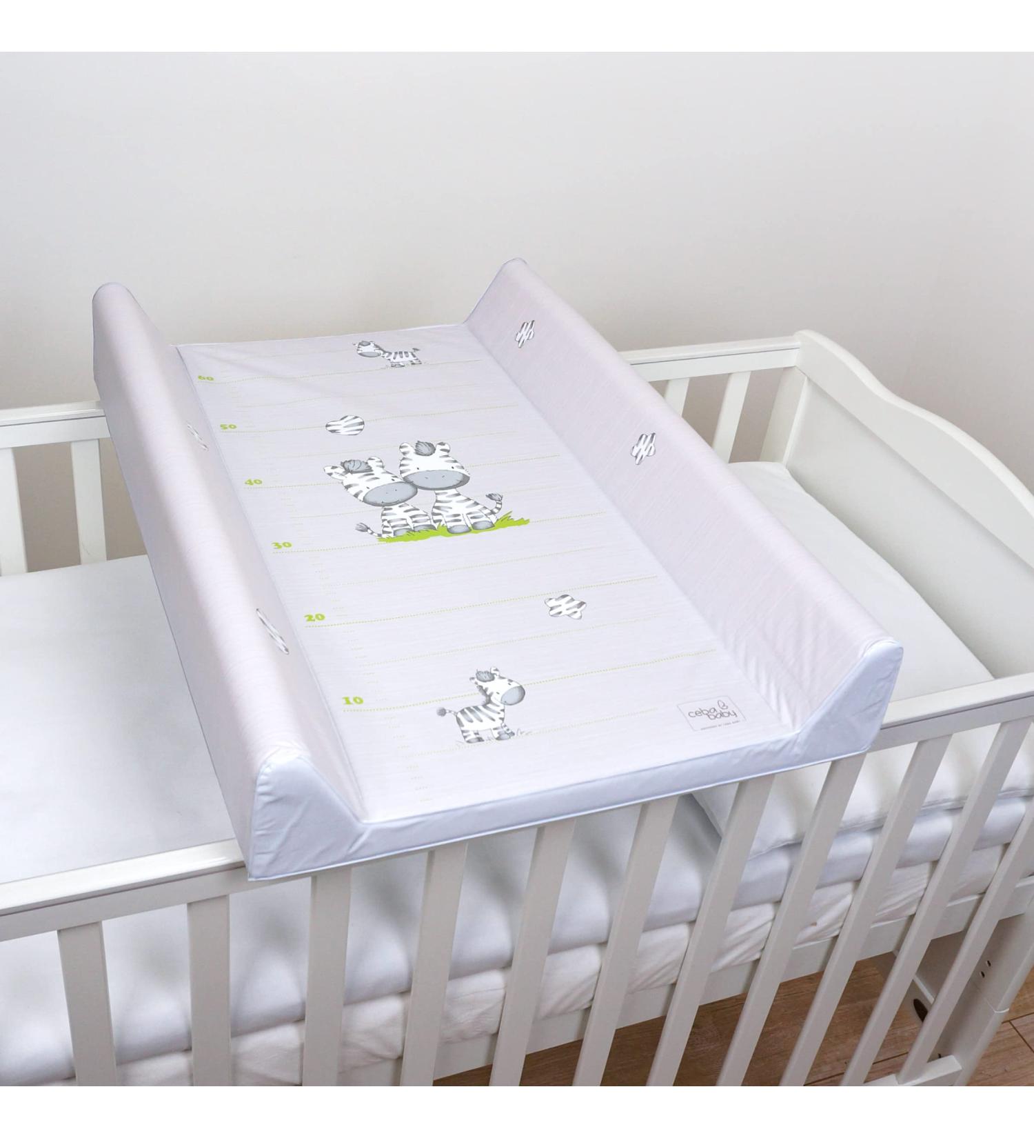 Baby Hard Base Changing Mat 80x50 cm for 140x70 cm Cot Bed | Waterproof Anti-Roll Nappy Changer with Raised Edges | Unisex Grey Zebra Design - Buy Online on GoSupps.com