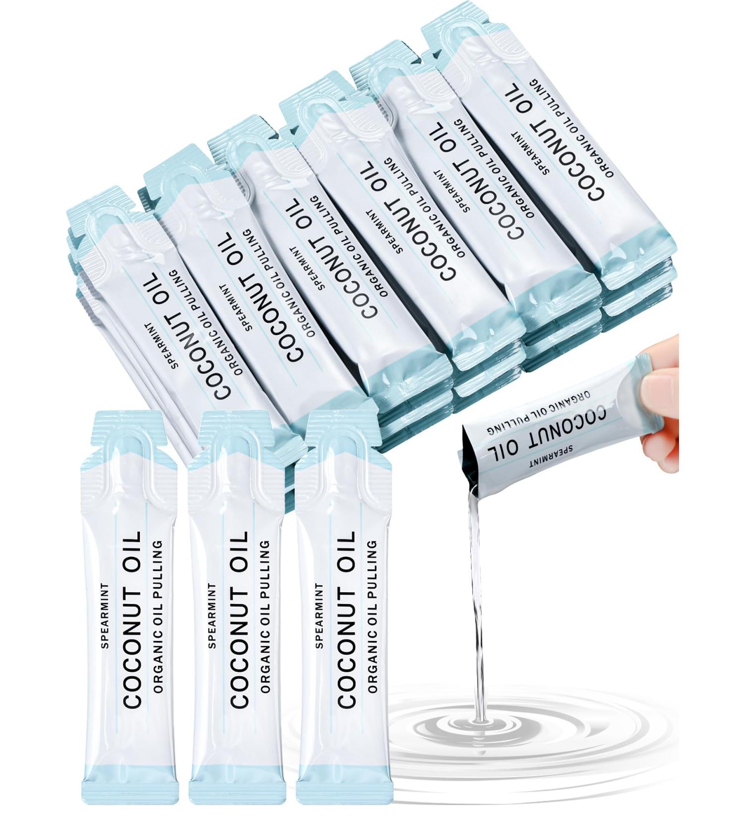 Loopeer 50 Pcs Organic Oil Pulling Travel Sachets Coconut Peppermint Oil Pulling Coconut Oil Pulling for Teeth Coconut Mouthwash for Teeth Whitening and Healthy Teeth - Buy Online on GoSupps.com