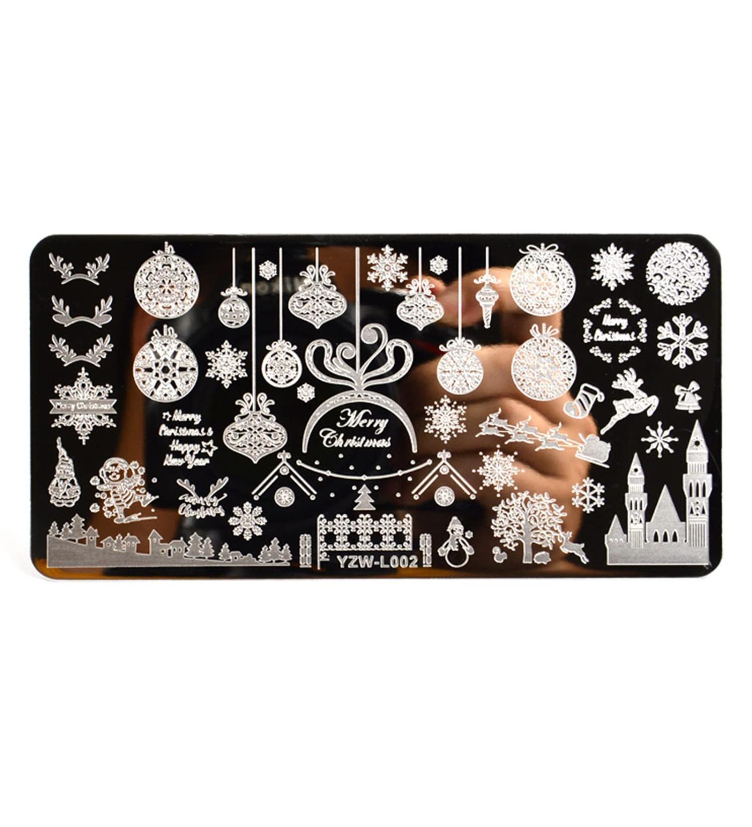 Sanwood Nail Stamping Plate - Clear Engraved Xmas Patterns | Stainless Steel Nail Art Template Tool Kit for Manicure - Style 5 - Buy Online on GoSupps.com