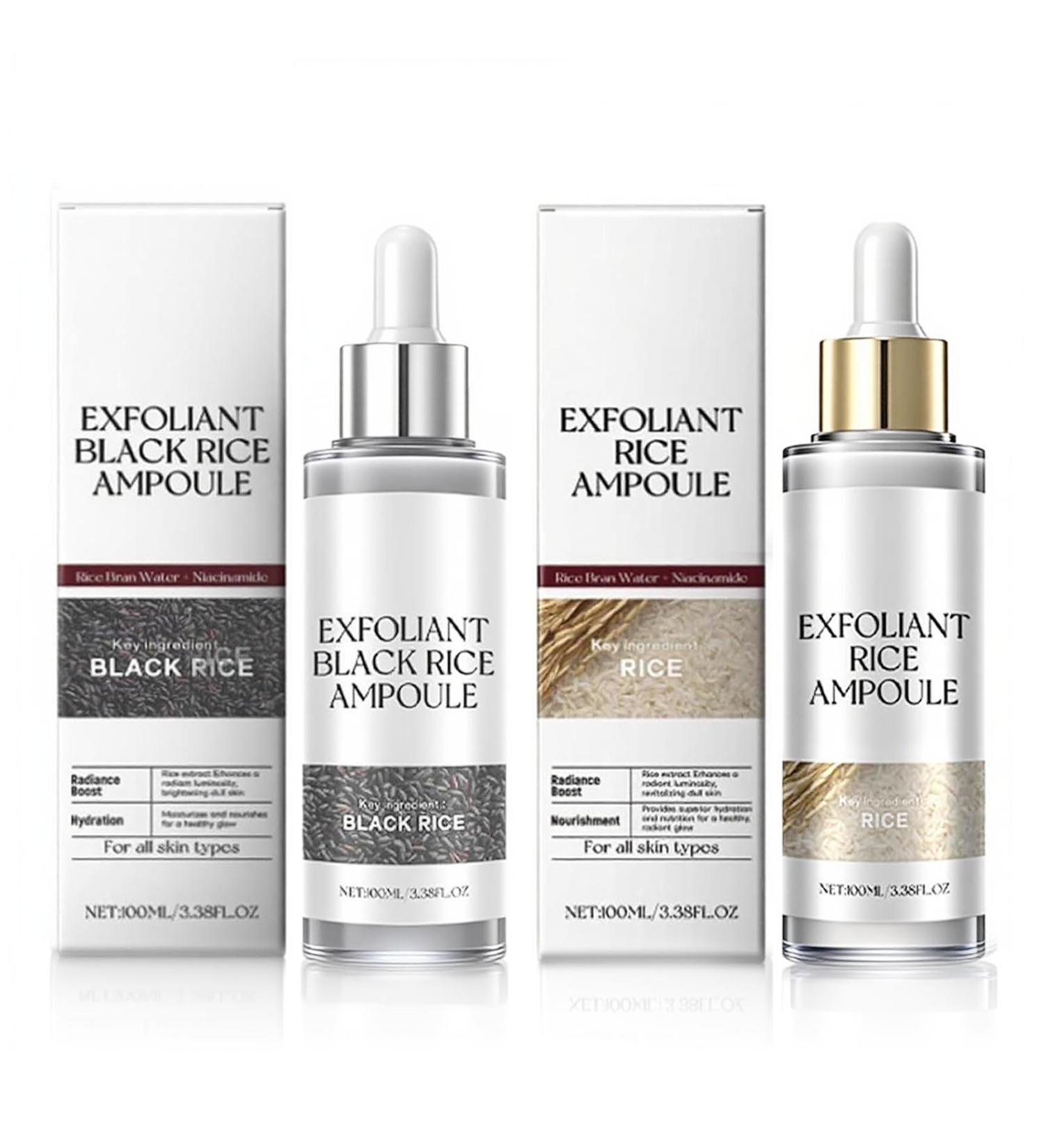 2PCS Rice Exfoliating Ampoule Set 2025 Upgrade Black & White Rice Peeling Duo for Glowing Skin | Gentle Exfoliant + Pore Minimizing Serum + Deep Hydration & Hyaluronic Acid - Buy Online on GoSupps.com