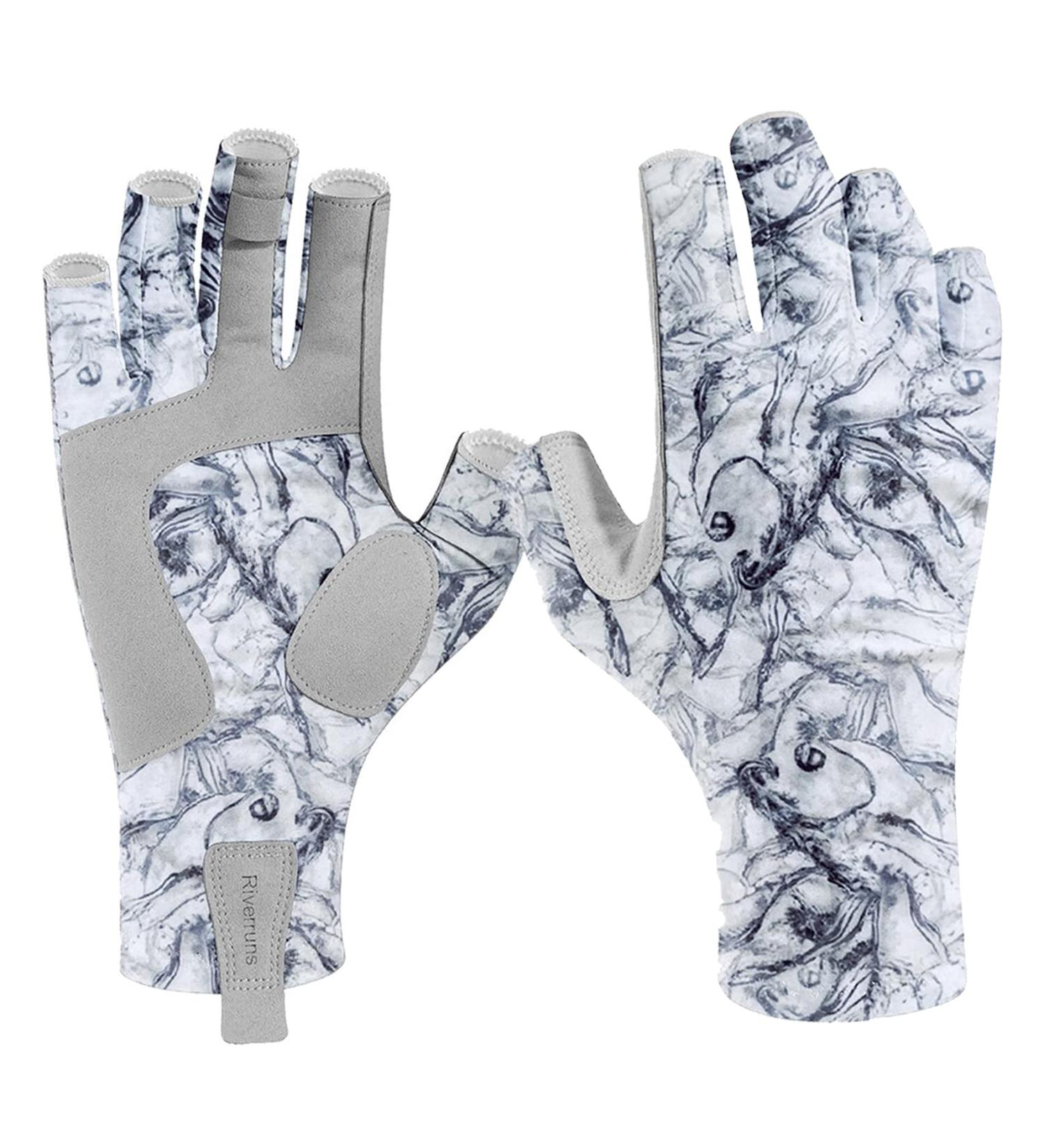 Riverruns UPF 50+ Fingerless Fishing Gloves - UV Protection for Men and Women - Ideal for Fishing, Boating, Kayaking, Hiking, Running, Cycling, and Driving - Medium Fishwater Camoblue - Buy Online on GoSupps.com
