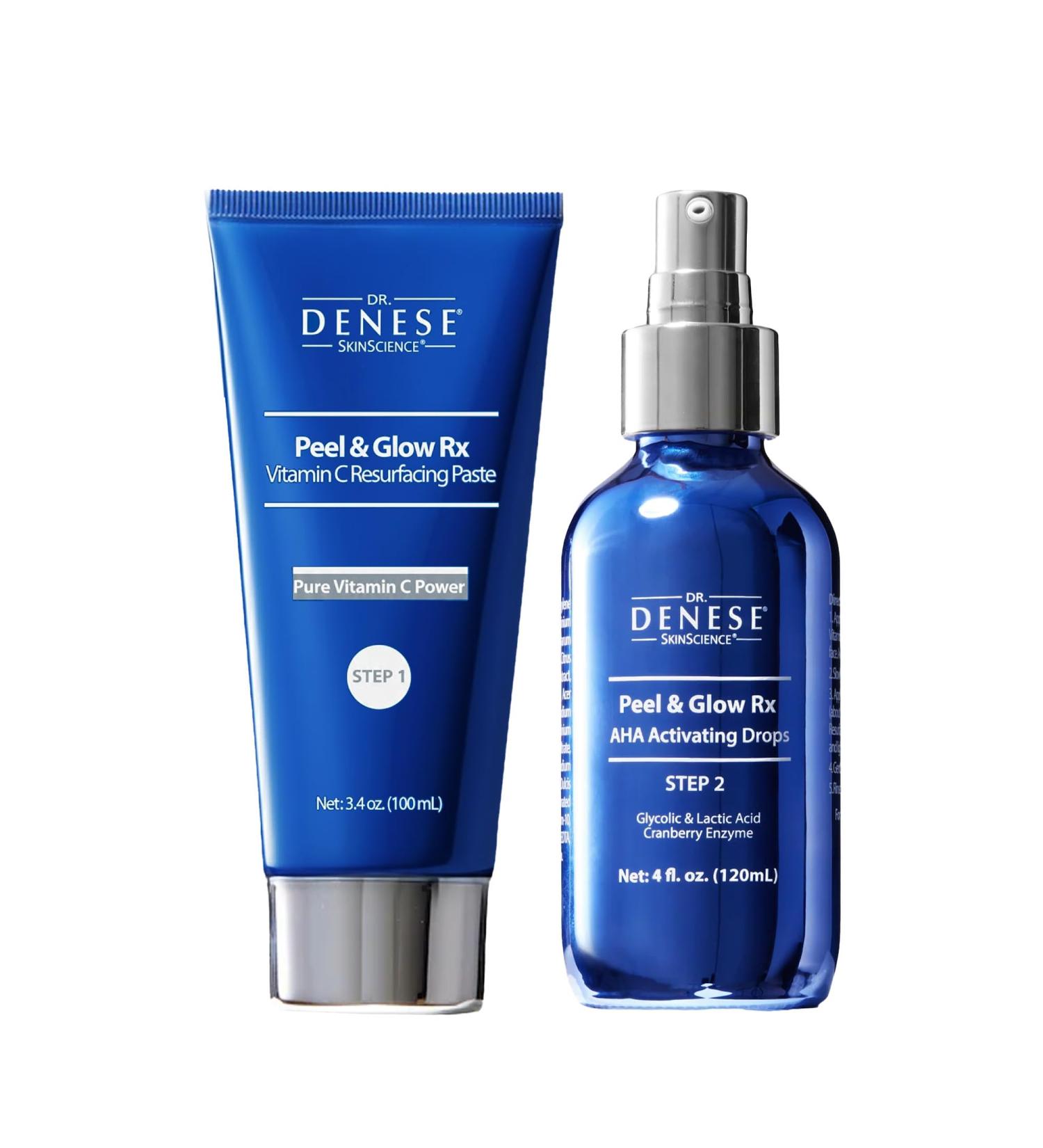 Dr. Denese Peel & Glow Rx Vitamin C Face Paste & AHA Peel Drops Set - Skin Care Exfoliating Peel Kit for Brighter Smoother Looking Skin - Dual-Action Facial Treatment - Clean Skin Care - Cruelty-free - Buy Online on GoSupps.com