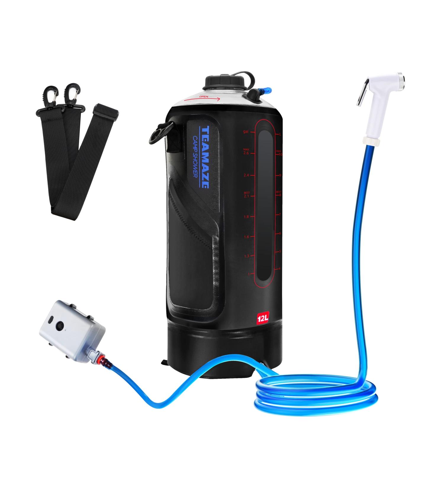 Teamaze 12L Portable Camping Shower with Auto Pressure Pump - Solar Shower for Beach, Camping & Hiking - Buy Online on GoSupps.com