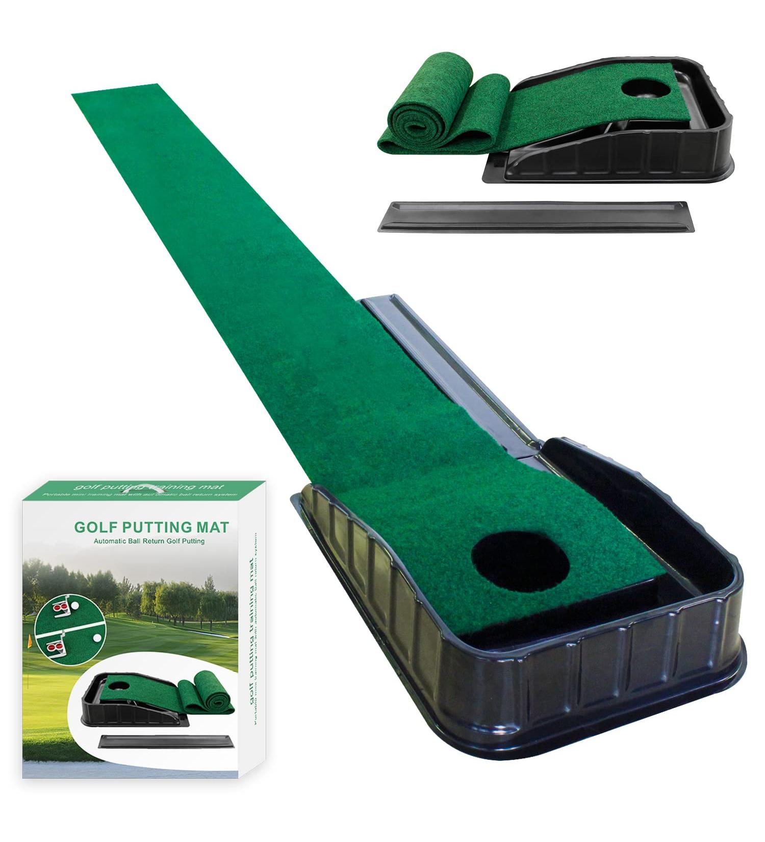 MYKUJA Putting Green with Automatic Ball Return - Indoor and Outdoor Mini Putting Mat for Home and Office - Mini Golf Game and Training Aid - Buy Online on GoSupps.com