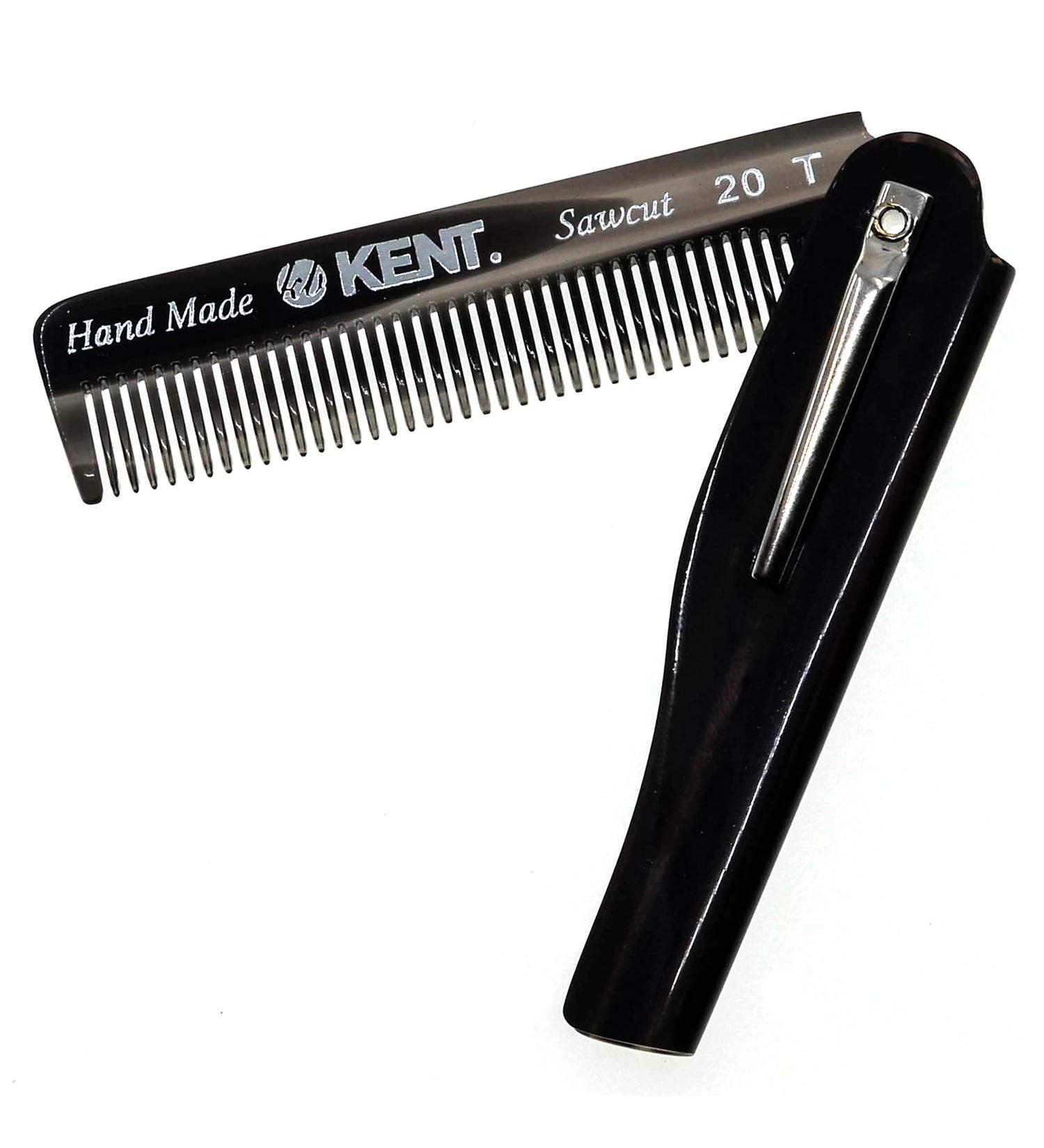 Kent 20T Black Graphite Handmade Folding Pocket Comb for Men - Fine Tooth Hair Comb for Grooming Hair and Beard - Made in England - Buy Online on GoSupps.com