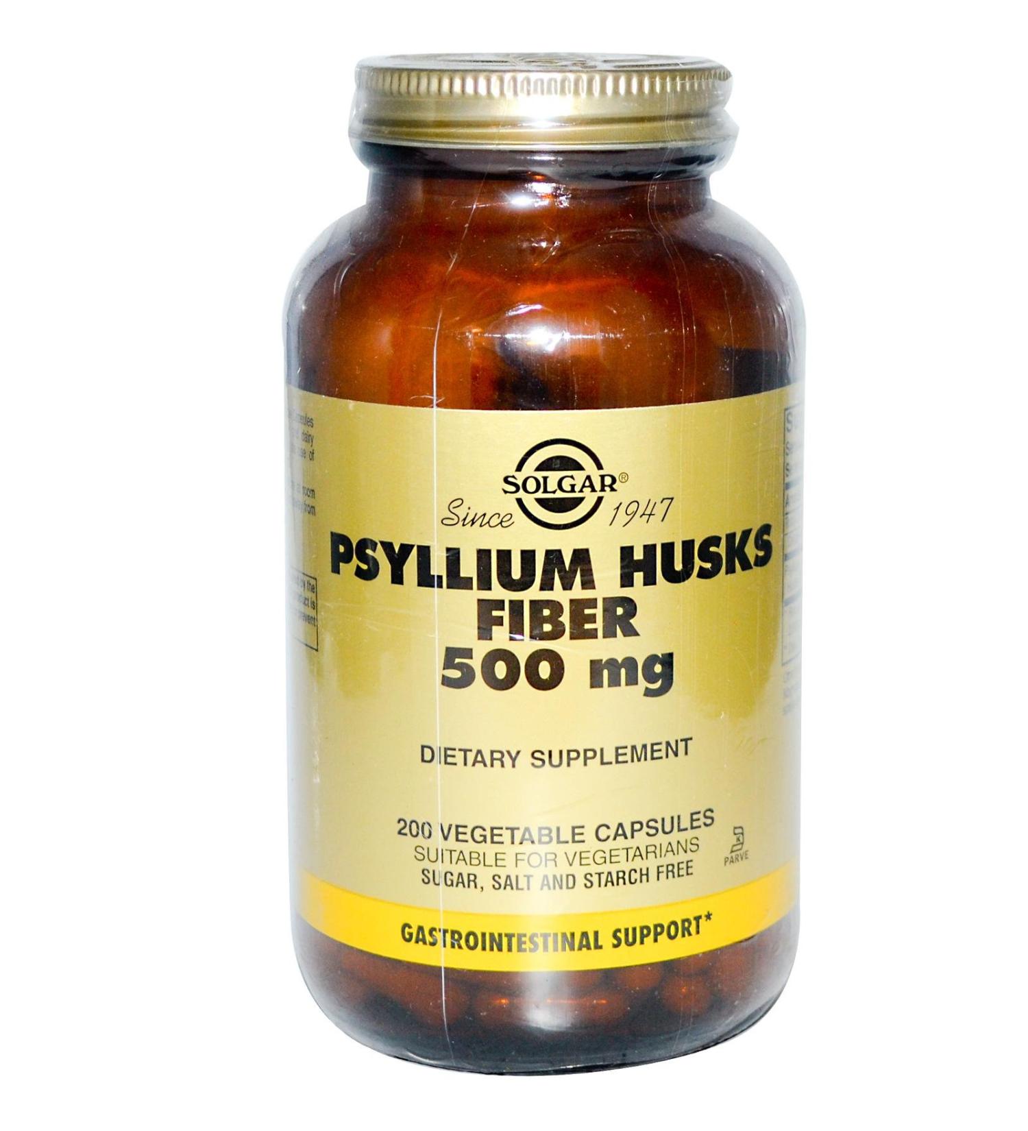 Solgar Psyllium Husks Fiber 500 mg 200 Vegetable Capsules