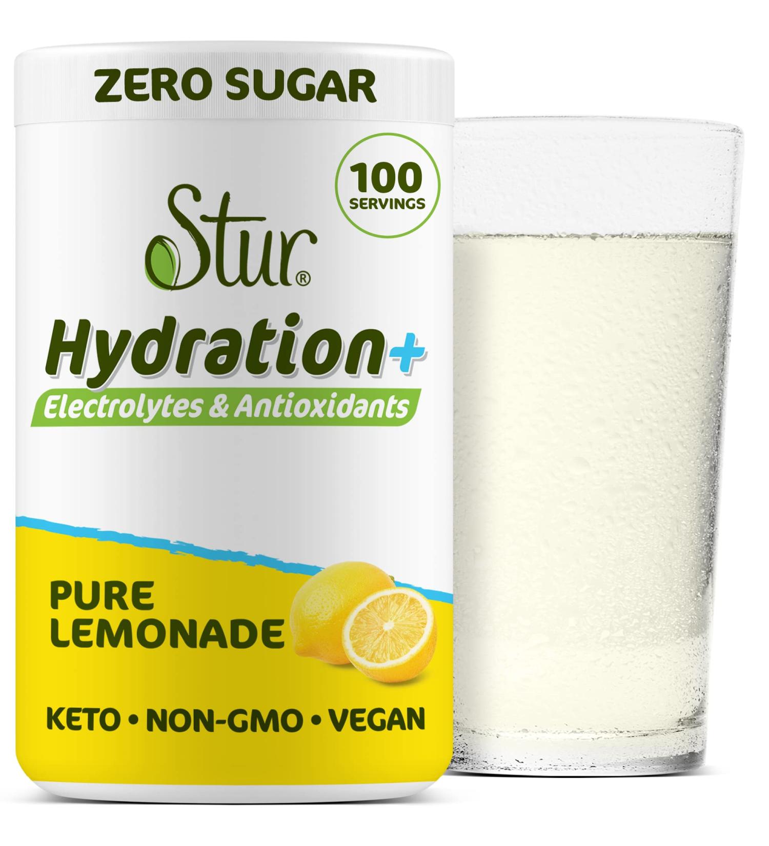Stur Electrolyte Hydration Powder - Lemonade Flavor | Sugar Free | 100 Servings | Antioxidants & B Vitamins | Non-GMO | Keto & Vegan Friendly - Buy Online on GoSupps.com