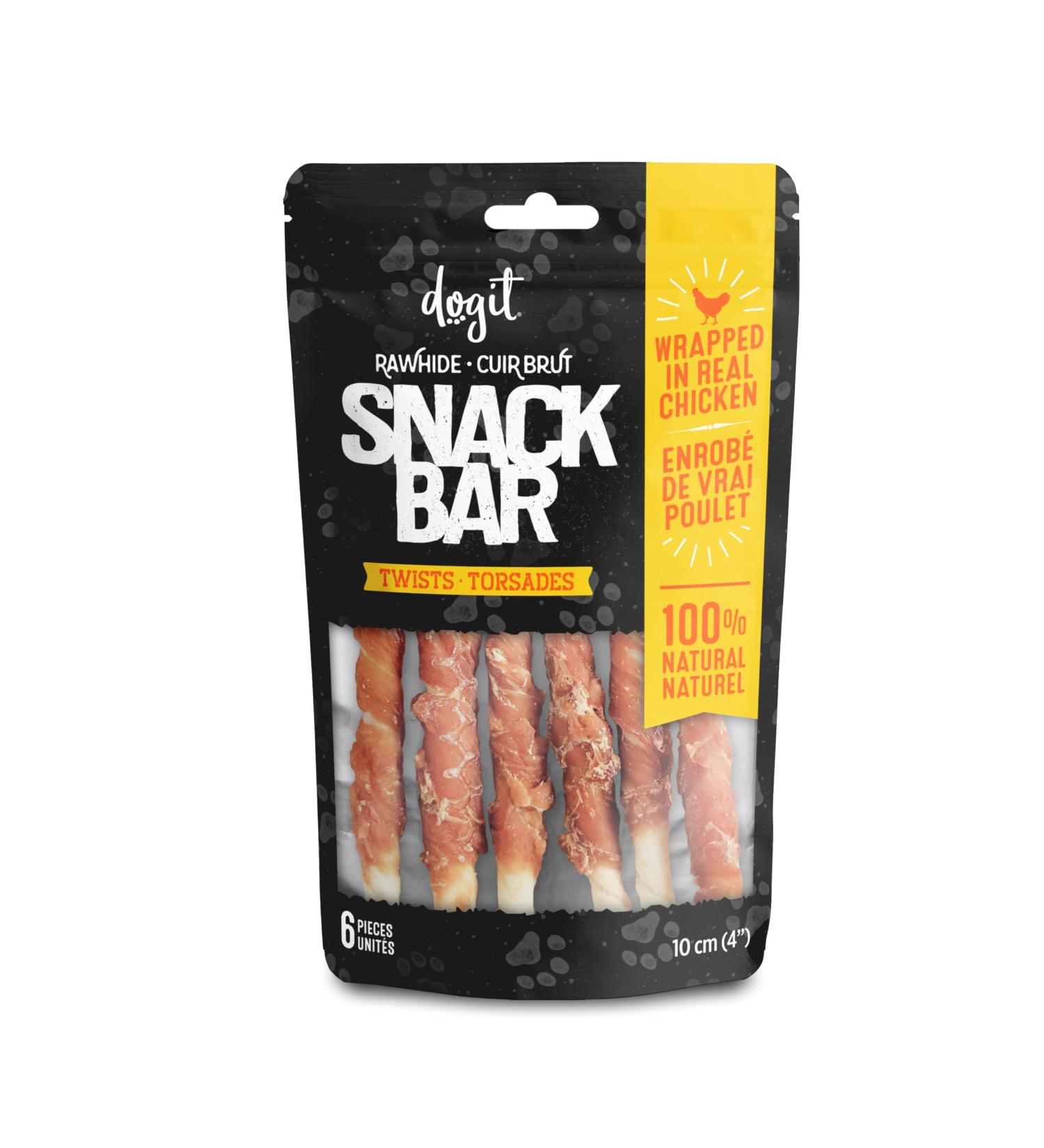 Dogit Snack Bar Rawhide Dog Treats Chicken-Wrapped Twists 6 pcs Dog Treats for Large Dogs Dog Chews Friandise Pour Chien Rawhide Dog Chews Gaterie Pour Chien - Buy Online on GoSupps.com