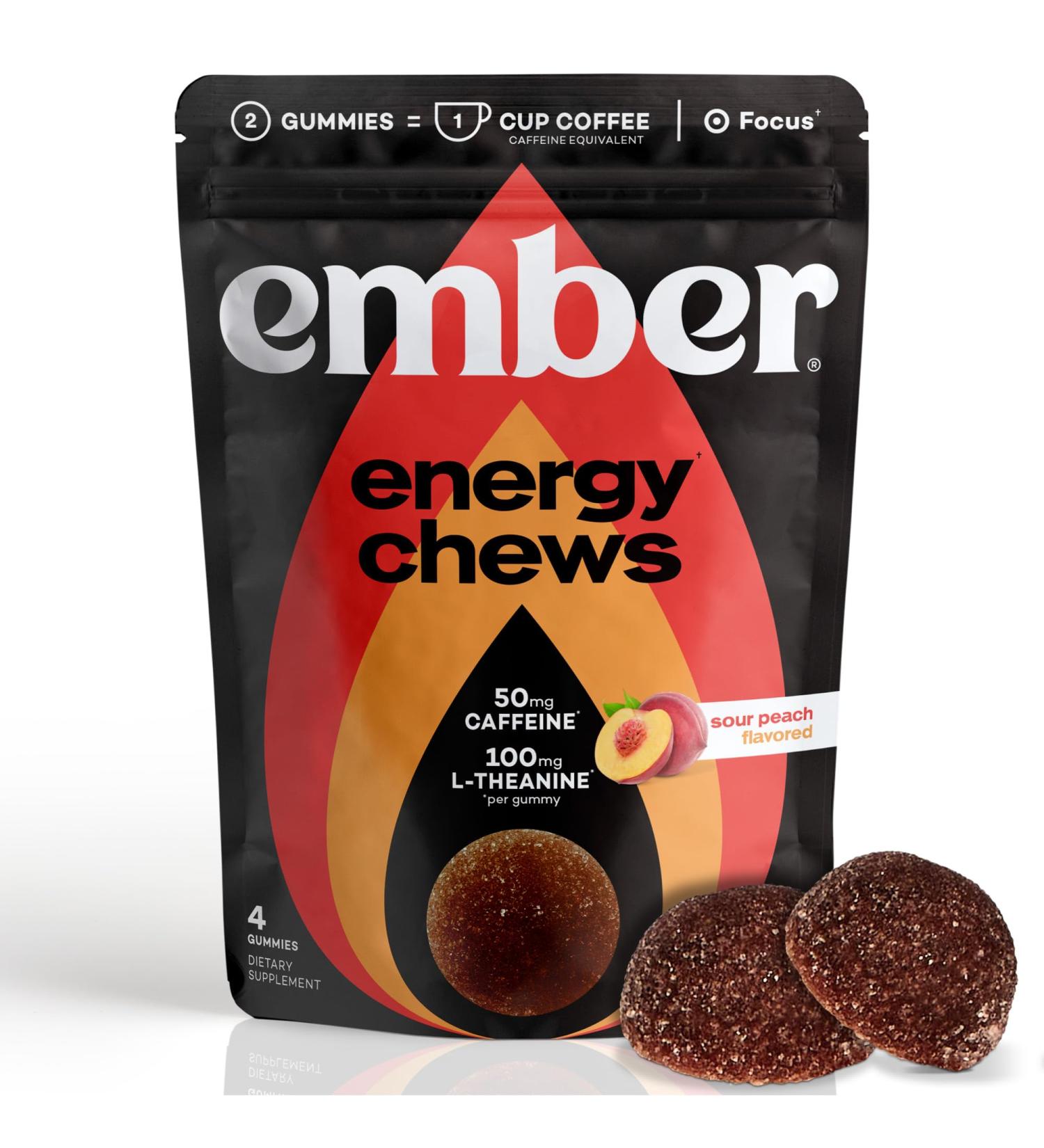 Ember Energy Chews with L Theanine - Sour Peach | 4ct - Energizing Snack for Focus & Relaxation | Buy Internationally - Buy Online on GoSupps.com