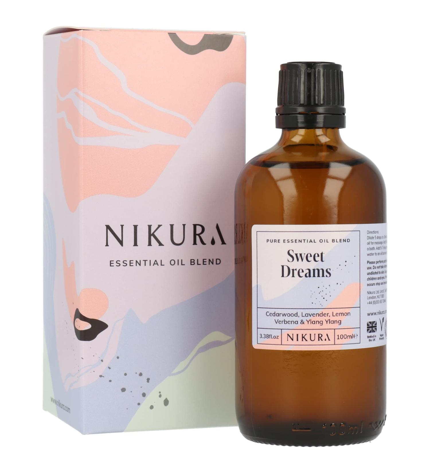 Nikura Sweet Dreams Essential Oil Blend - 100ml | Cedarwood Lavender Lemon Verbena Ylang Ylang | Sleep Aromatherapy for Diffusers & DIY | Vegan & UK Made - Buy Online on GoSupps.com