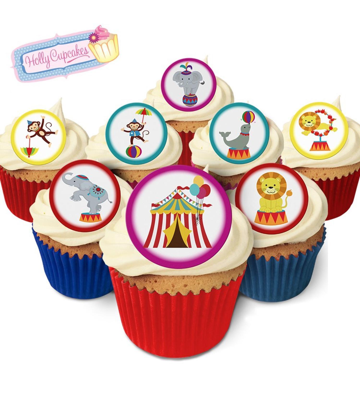 Holly Cupcakes 24 Edible Pre-Cut Wafer Round Cake Toppers: Circus - Buy Online on GoSupps.com