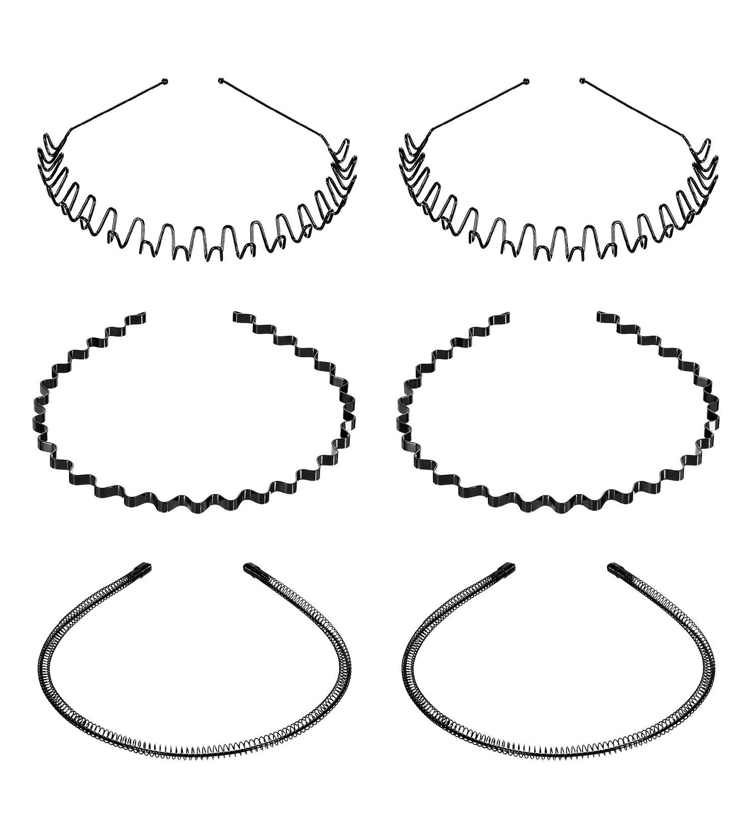Willbond Metal Headbands Set of 6 - Wavy Spring Hair Hoop for Men and Women - Non Slip Sports Headband (Black) - Buy Online on GoSupps.com