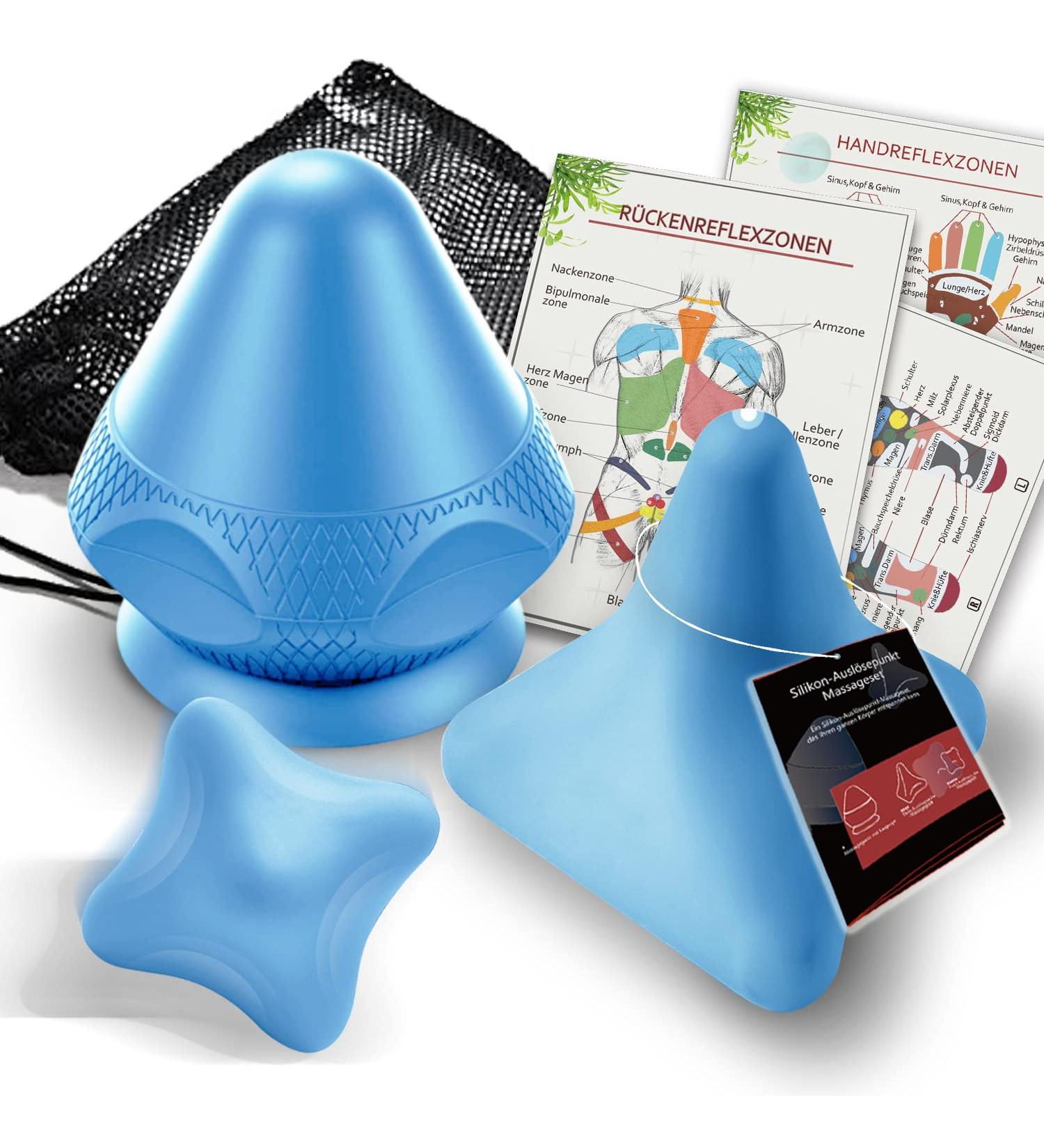 Dongshen Triggerpunkt Presser Set - Ultimate Massage Device for Muscle Pain Relief in Shoulders Neck Arms Back & Legs - 3 Versatile Triggers - Ideal for Floor & Wall Use - Blue - Buy Online on GoSupps.com